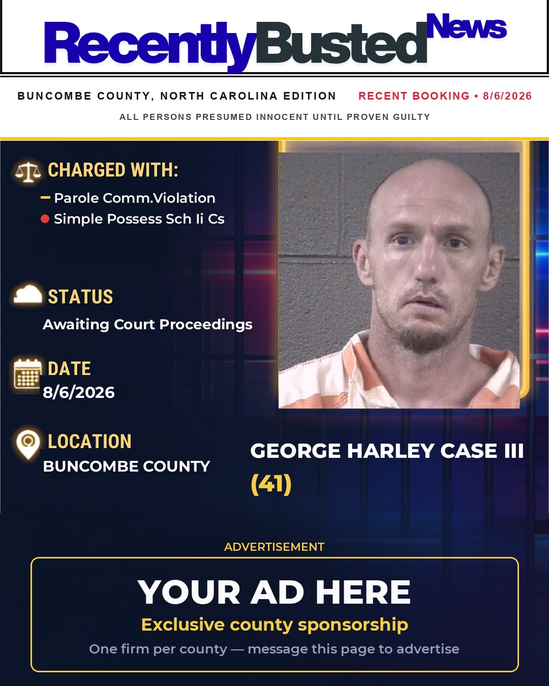 Arrest report - GEORGE HARLEY CASE III