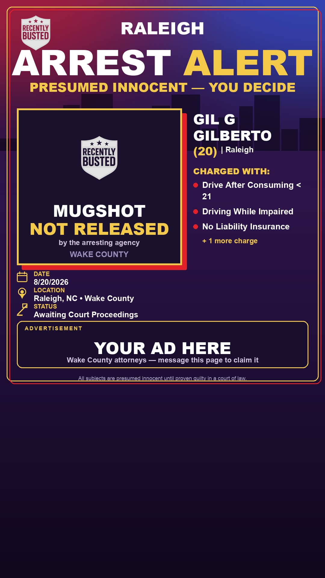 Arrest report - GIL G GILBERTO