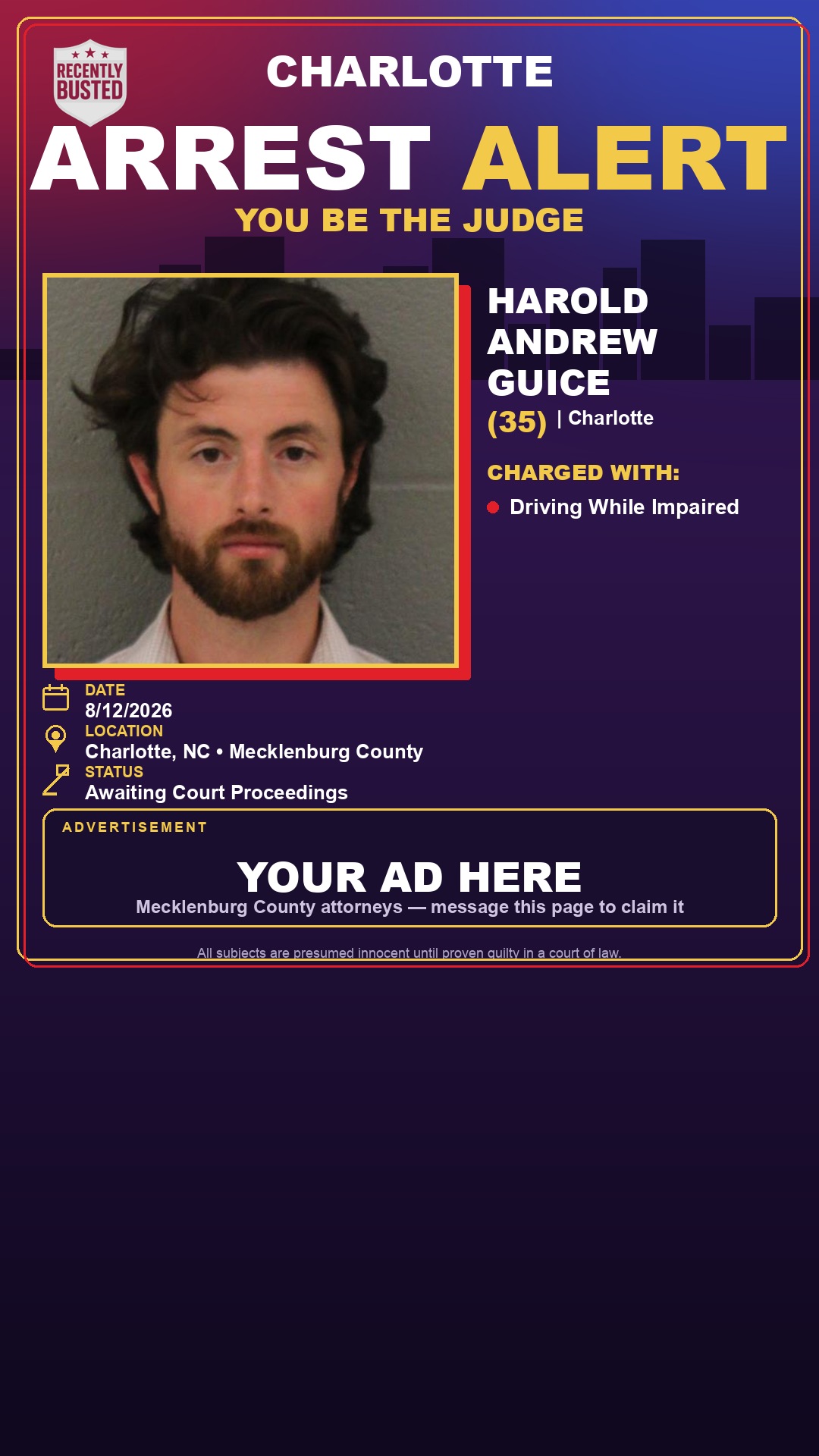 Arrest report - HAROLD ANDREW GUICE