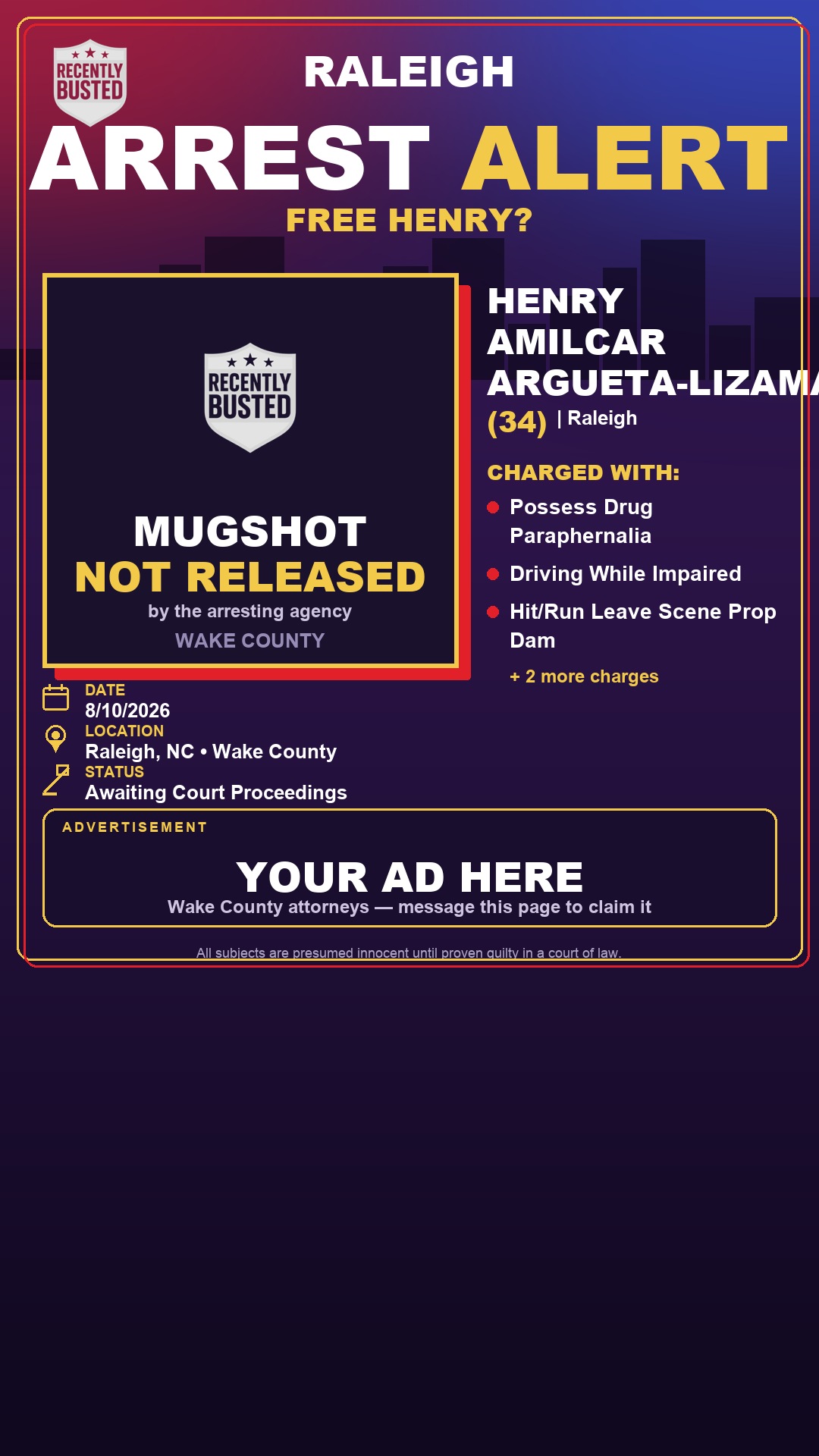 Arrest report - HENRY AMILCAR ARGUETA-LIZAMA