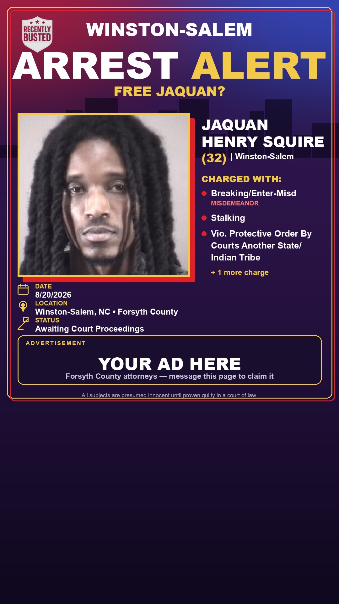Arrest report - JAQUAN HENRY SQUIRE