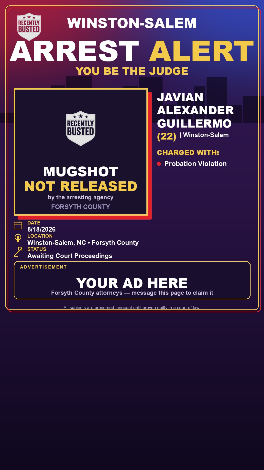 Arrest report - JAVIAN ALEXANDER GUILLERMO