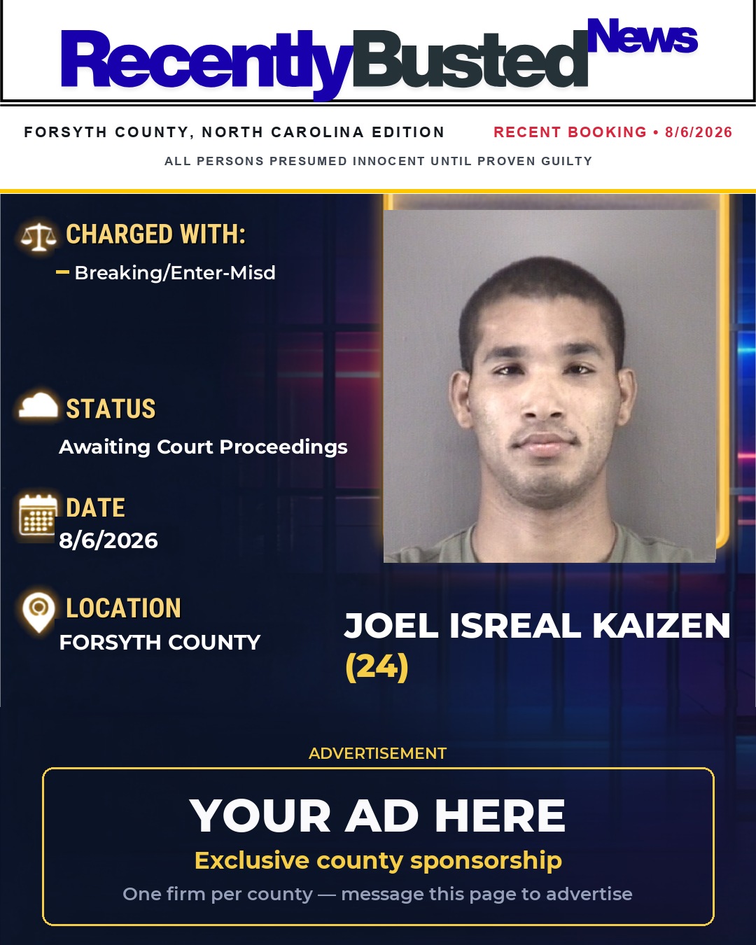 Arrest report - JOEL ISREAL KAIZEN