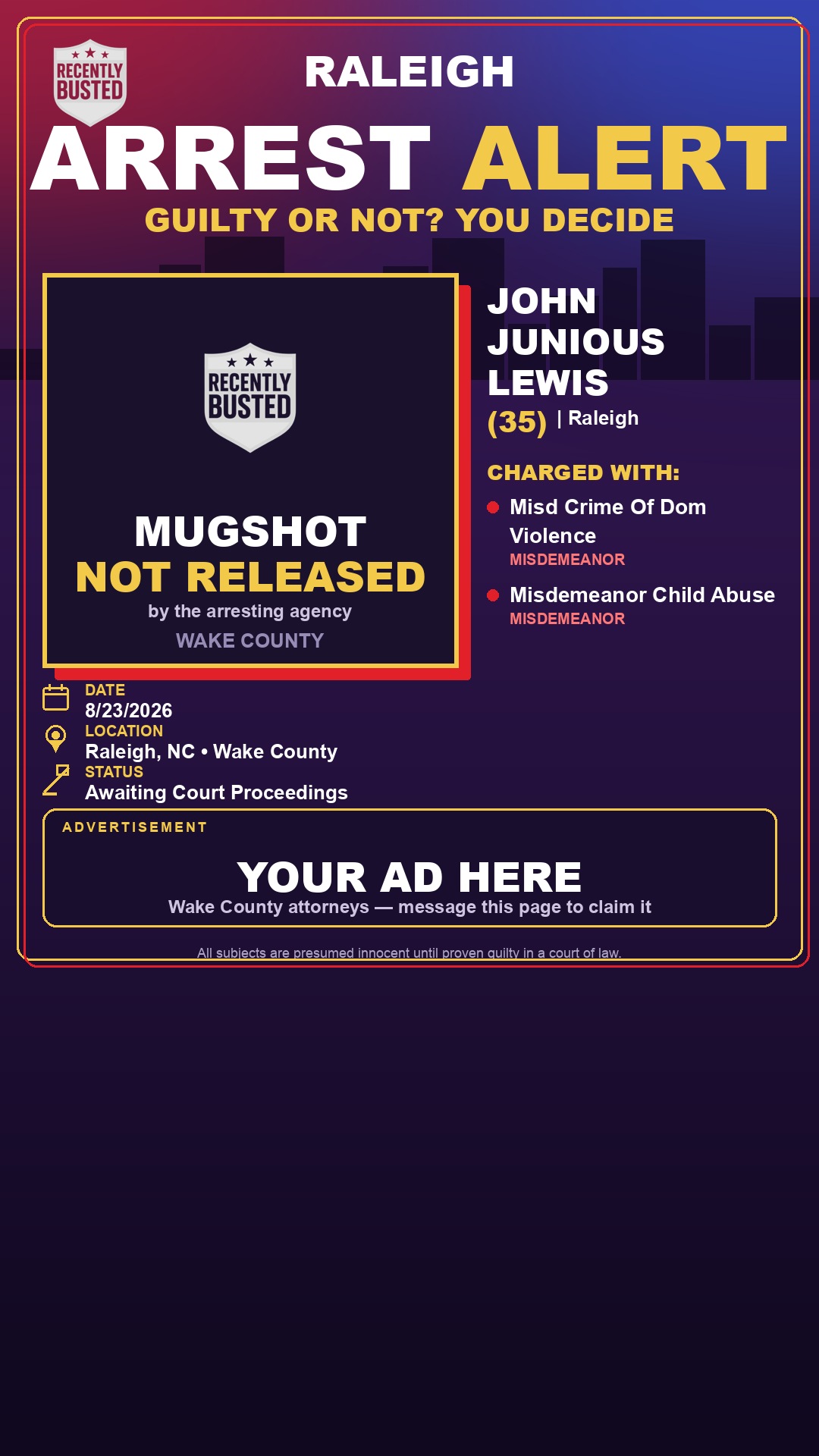 Arrest report - JOHN JUNIOUS LEWIS