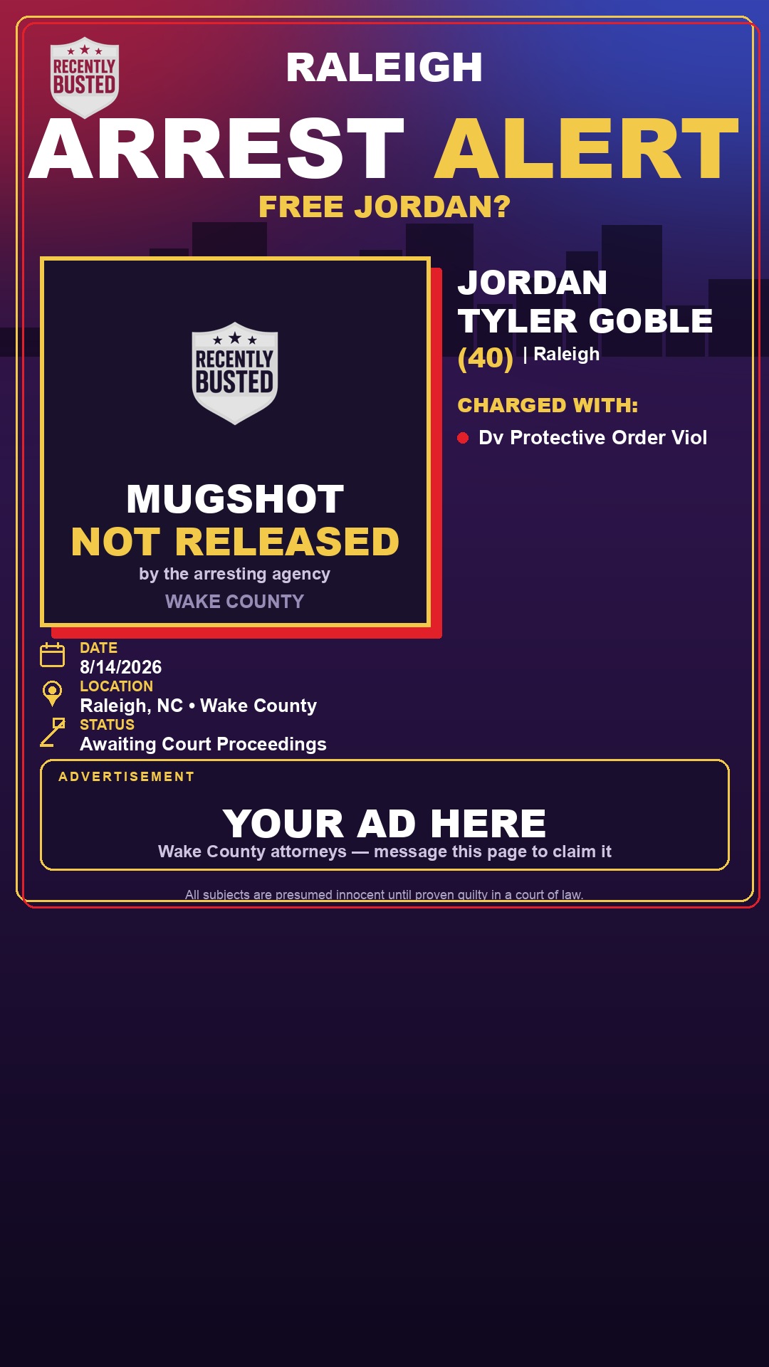 Arrest report - JORDAN TYLER GOBLE