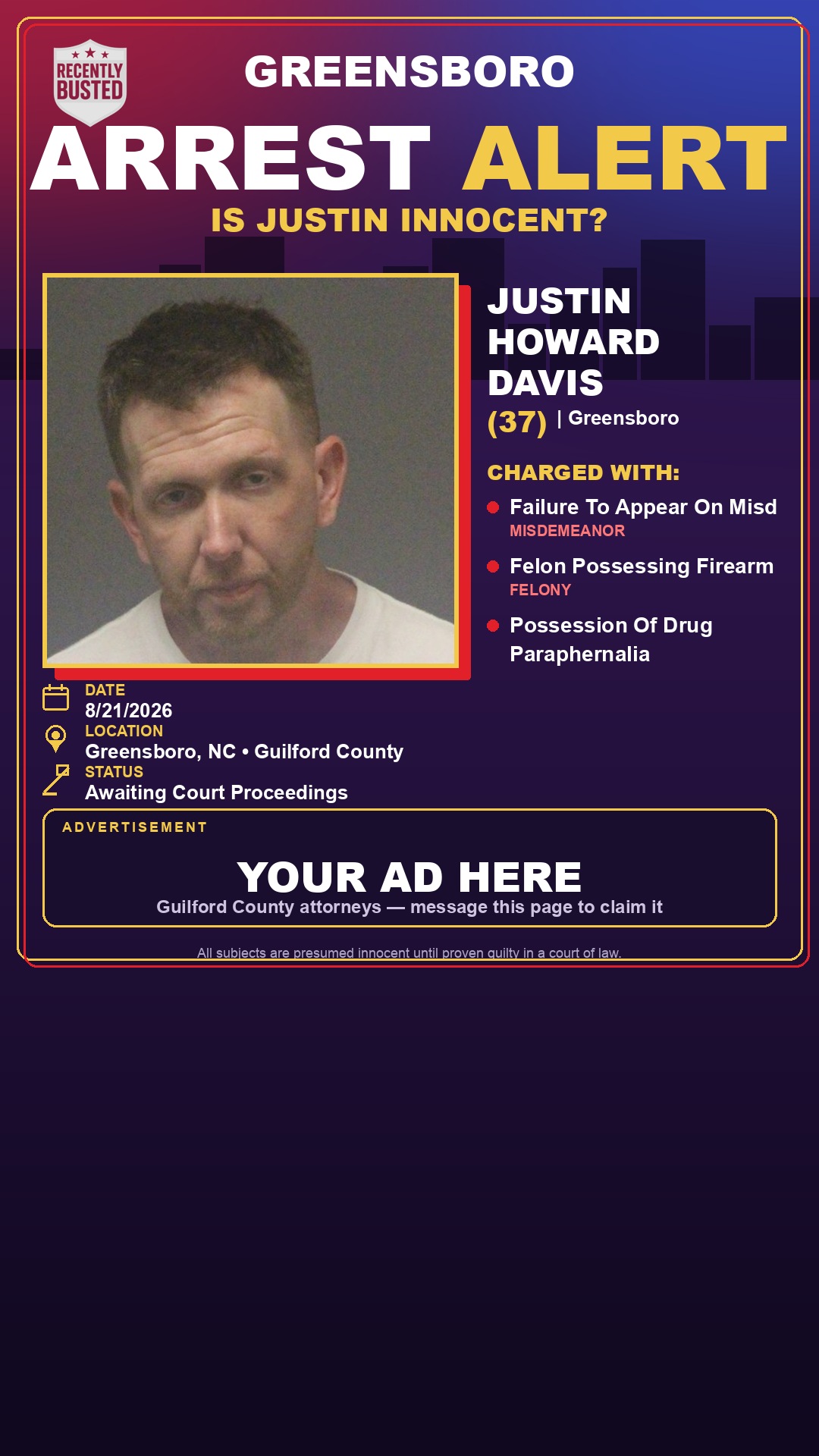 Arrest report - JUSTIN HOWARD DAVIS