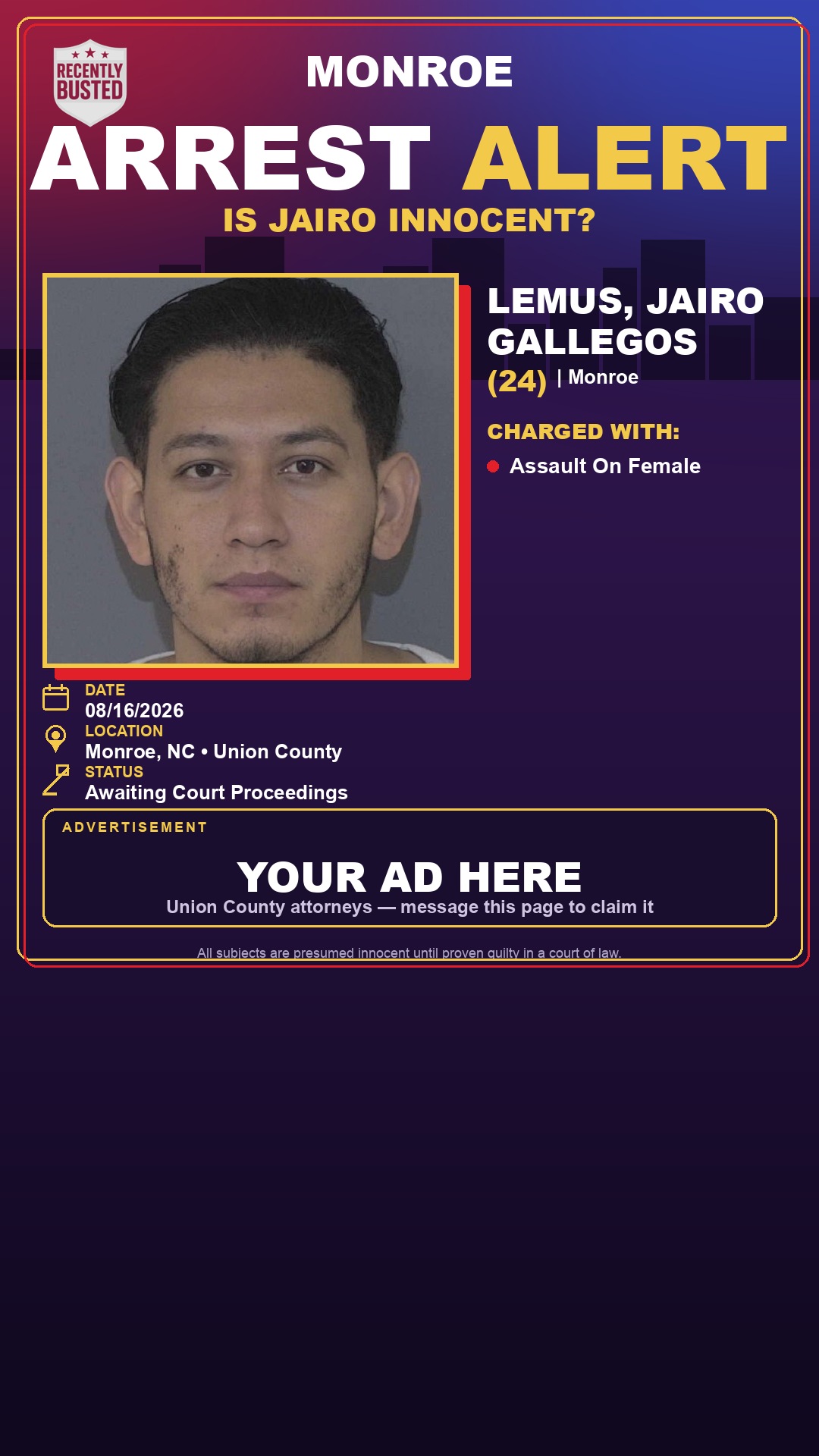 Arrest report - LEMUS, JAIRO GALLEGOS