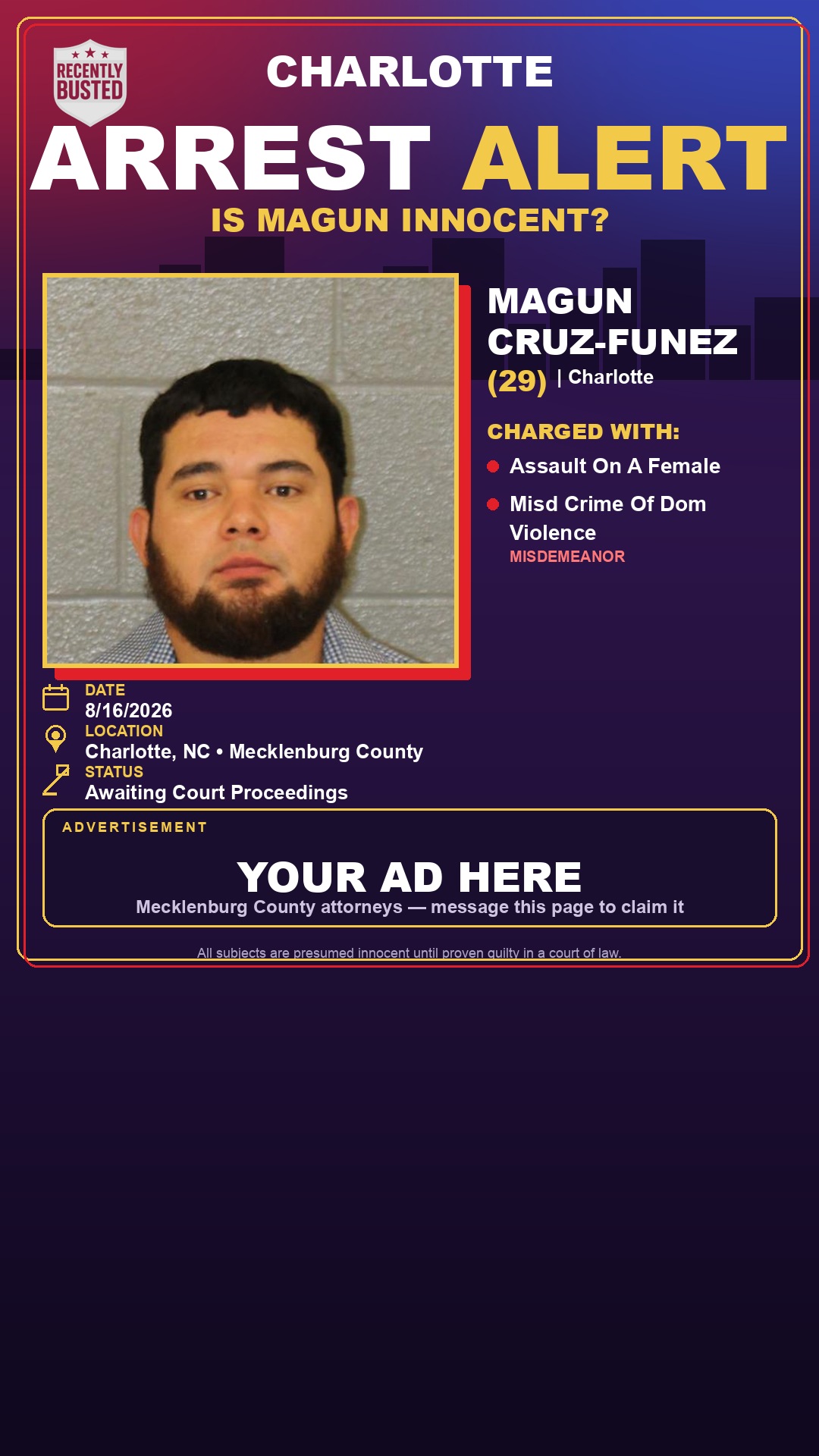Arrest report - MAGUN CRUZ-FUNEZ