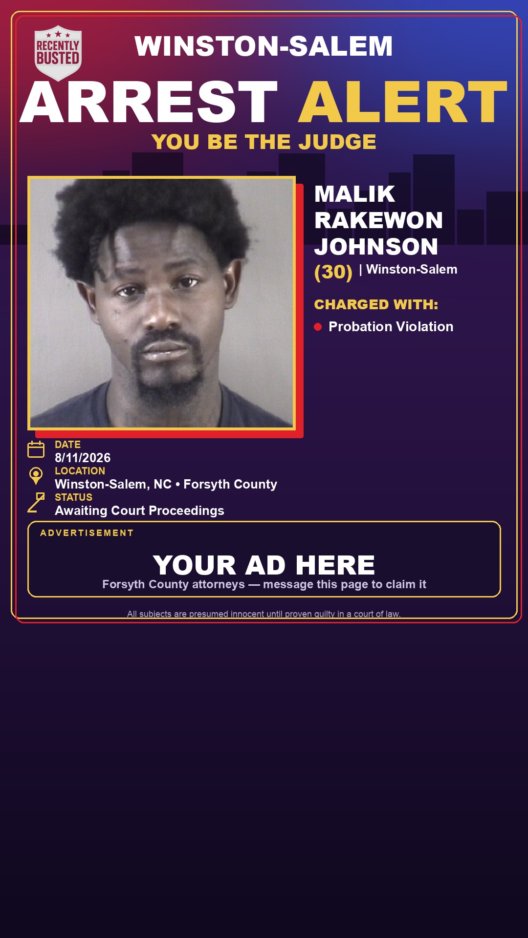 Arrest report - MALIK RAKEWON JOHNSON