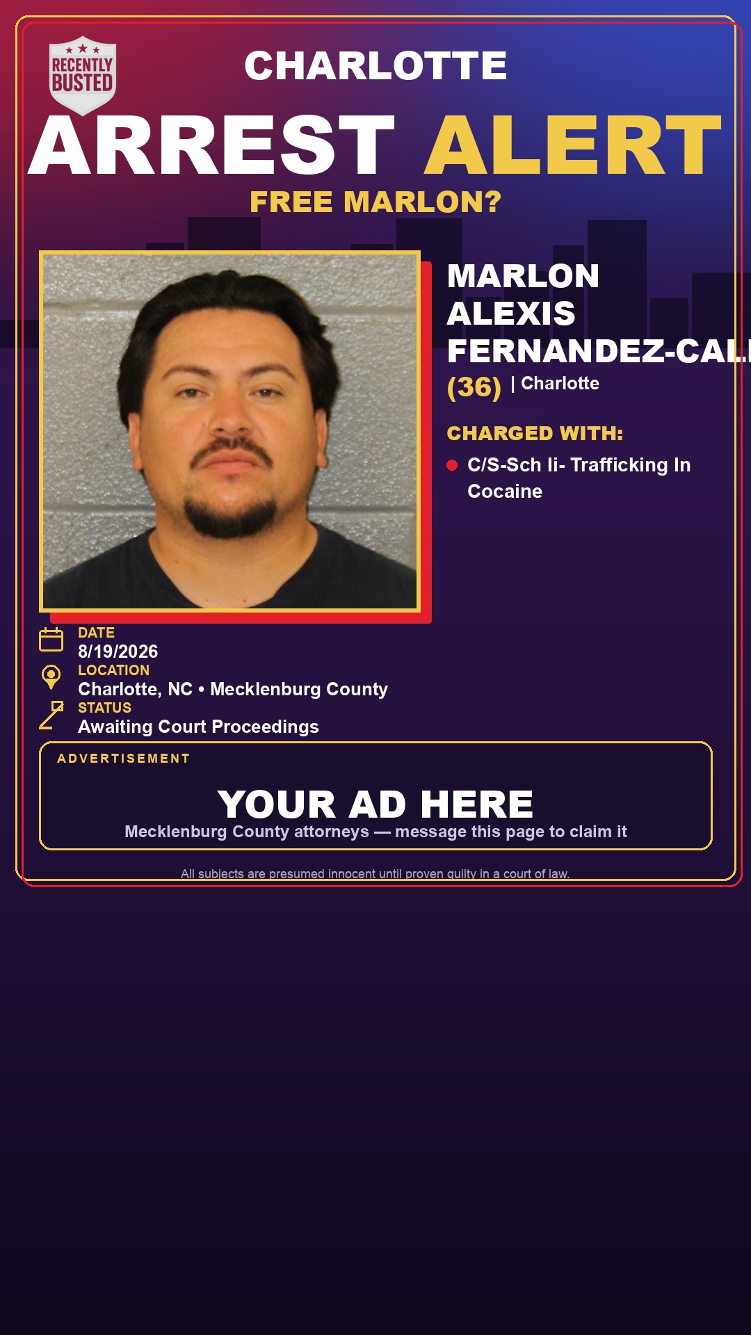 Arrest report - MARLON ALEXIS FERNANDEZ-CALIX