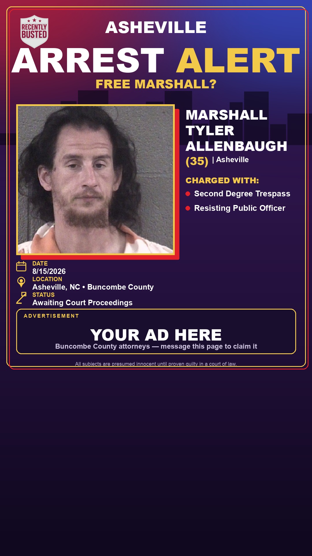 Arrest report - MARSHALL TYLER ALLENBAUGH