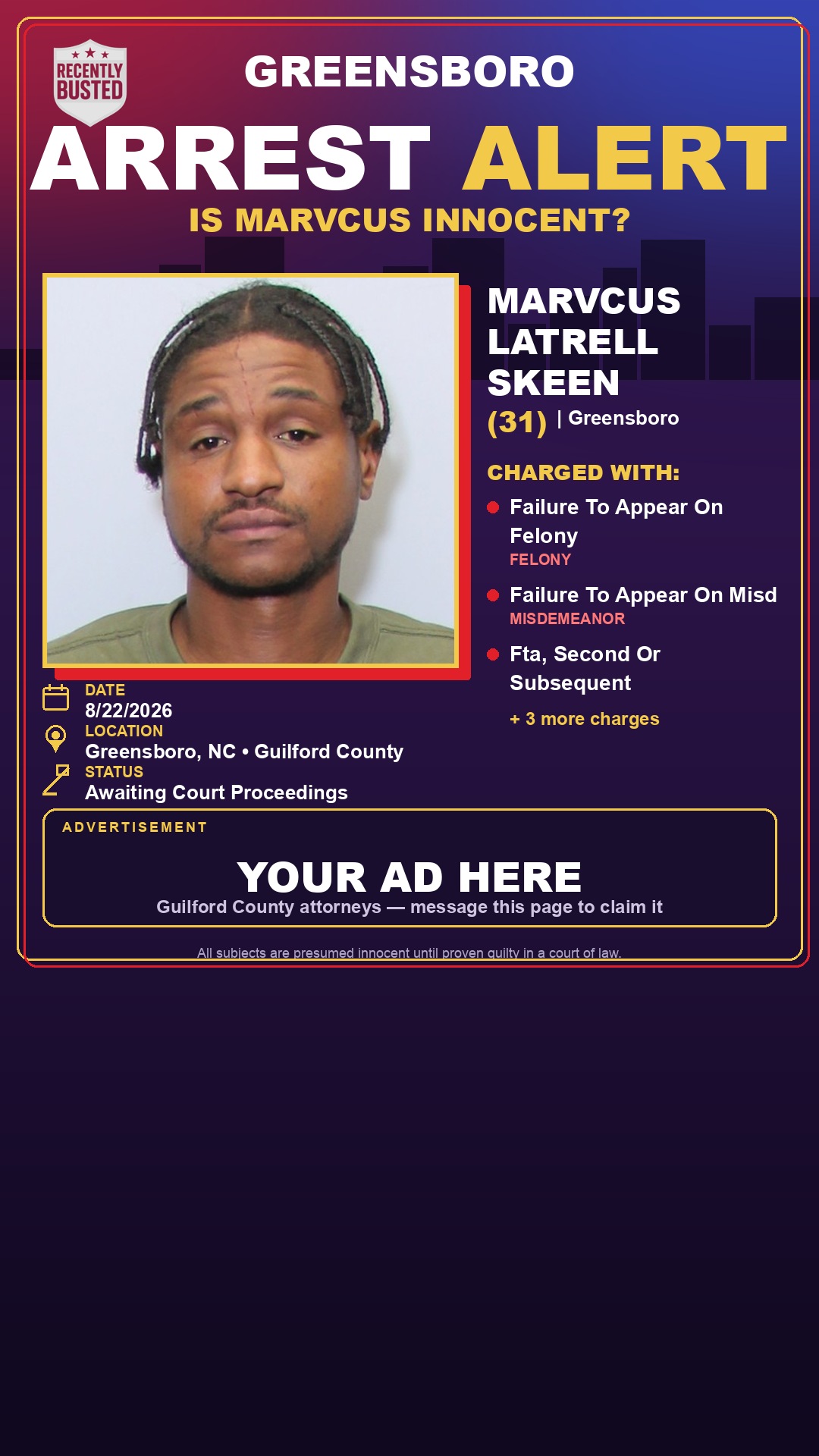 Arrest report - MARVCUS LATRELL SKEEN