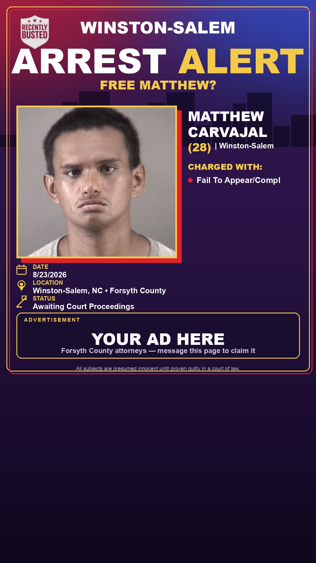 Arrest report - MATTHEW CARVAJAL