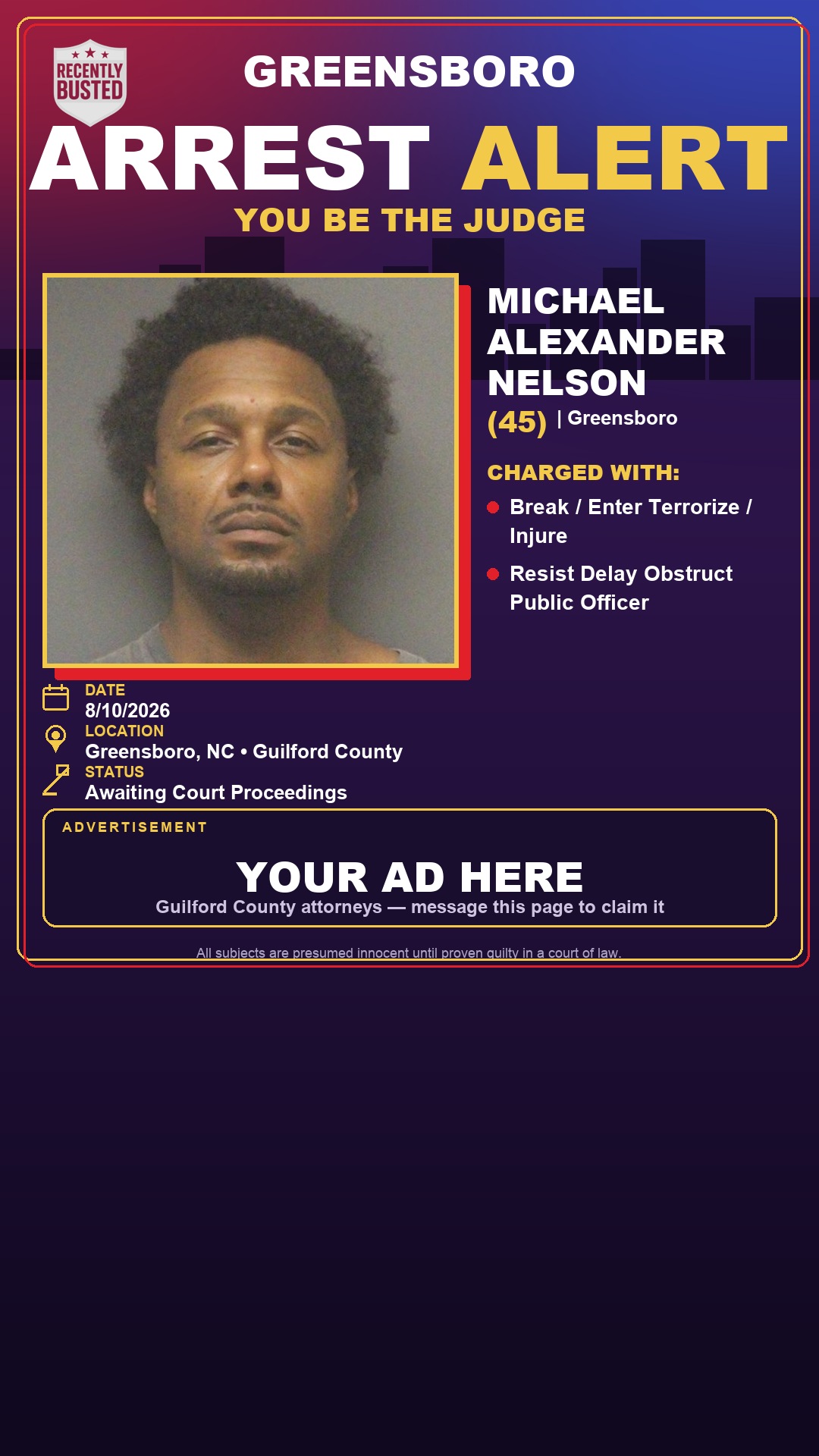 Arrest report - MICHAEL ALEXANDER NELSON