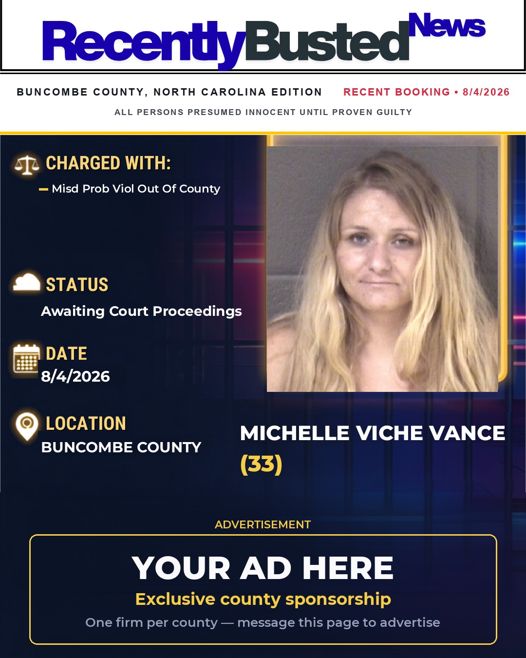 Arrest report - MICHELLE VICHE VANCE