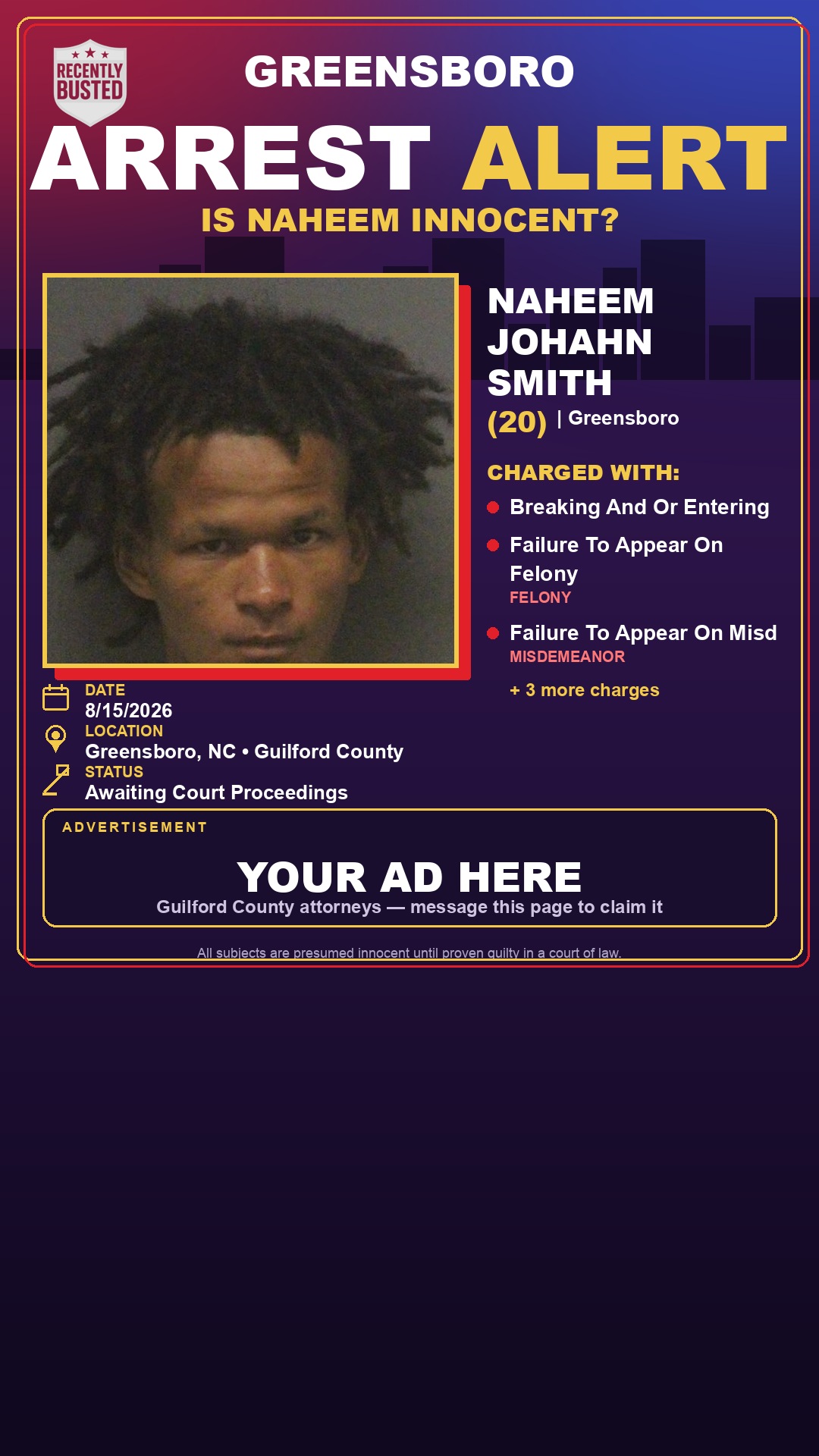 Arrest report - NAHEEM JOHAHN SMITH