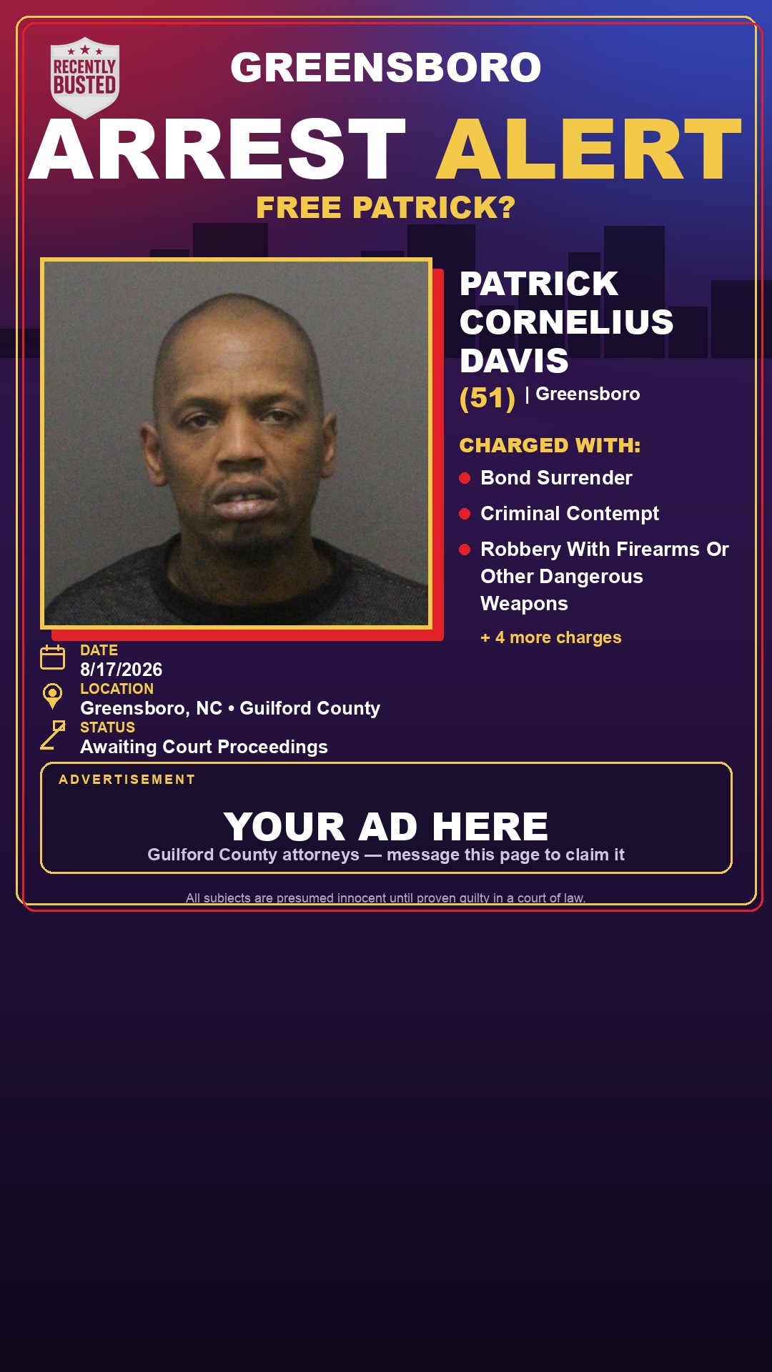 Arrest report - PATRICK CORNELIUS DAVIS