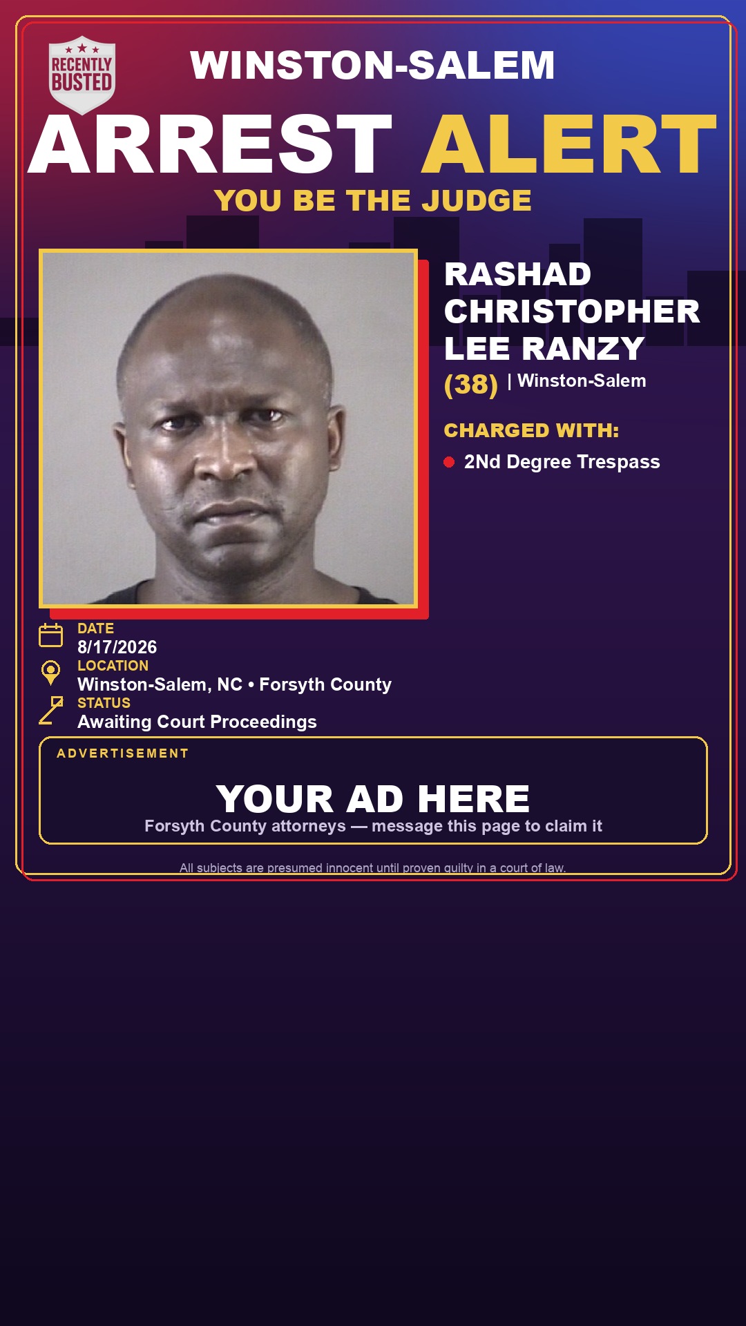 Arrest report - RASHAD CHRISTOPHER LEE RANZY