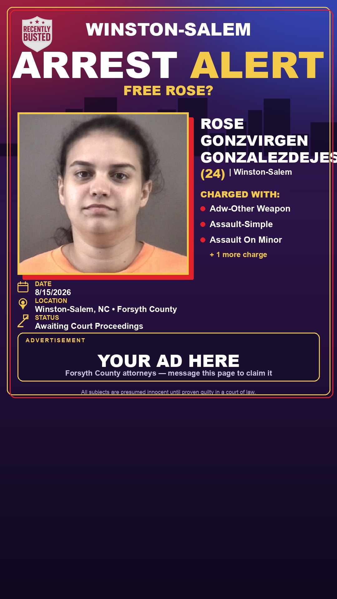 Arrest report - ROSE GONZVIRGEN GONZALEZDEJESUS