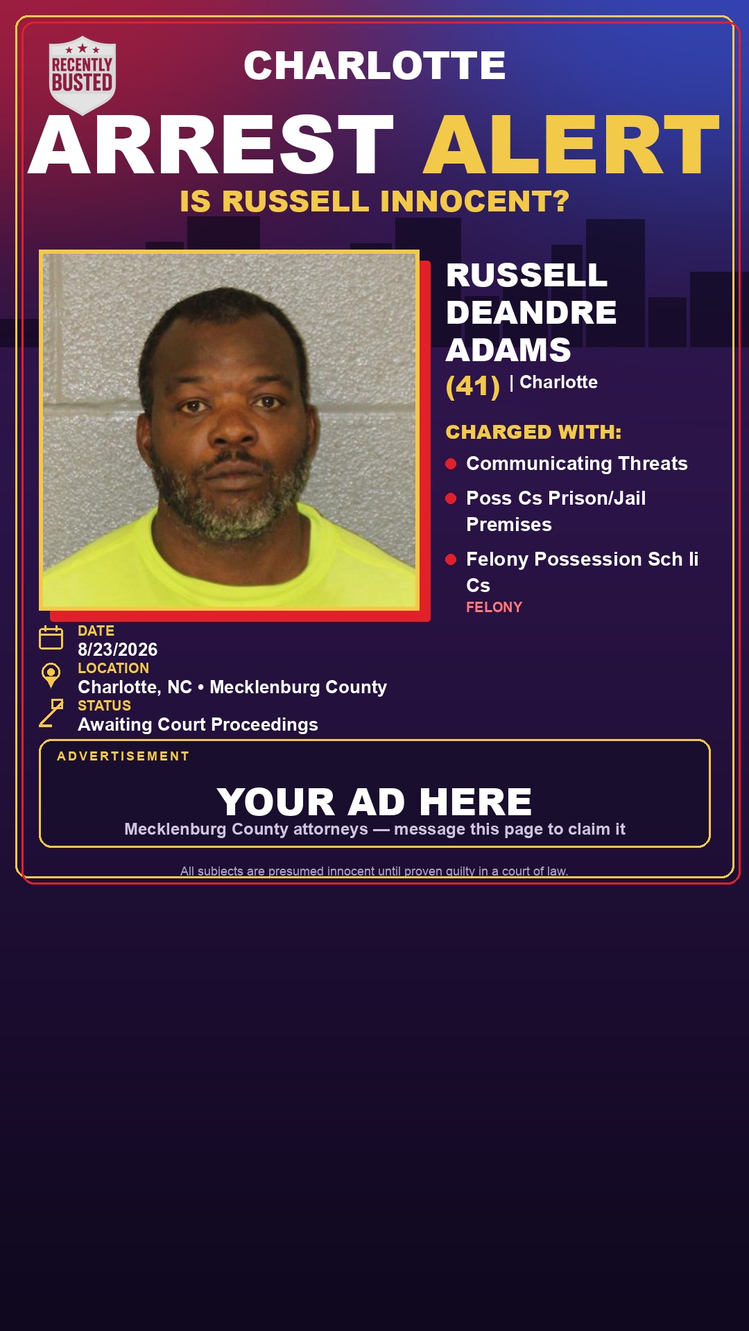 Arrest report - RUSSELL DEANDRE ADAMS