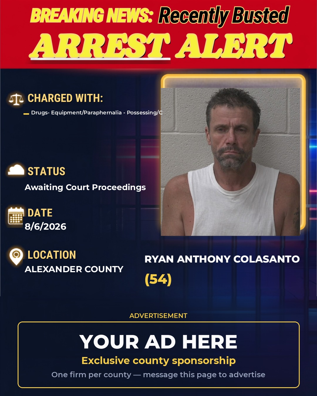 Arrest report - RYAN ANTHONY COLASANTO