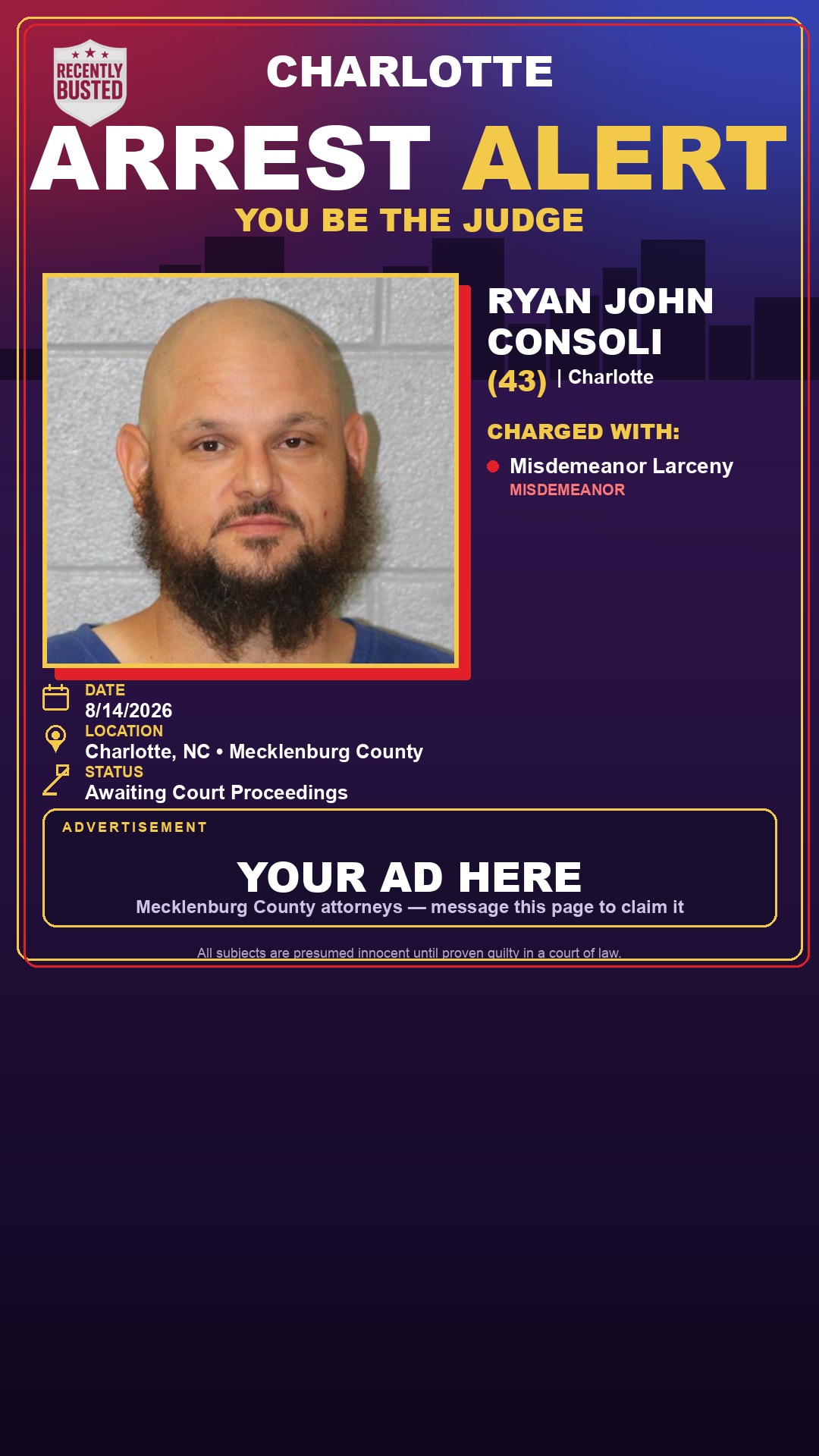 Arrest report - RYAN JOHN CONSOLI