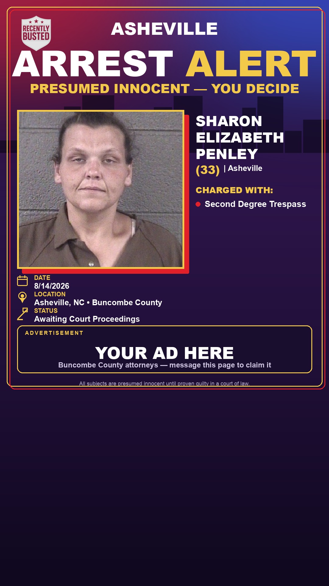 Arrest report - SHARON ELIZABETH PENLEY