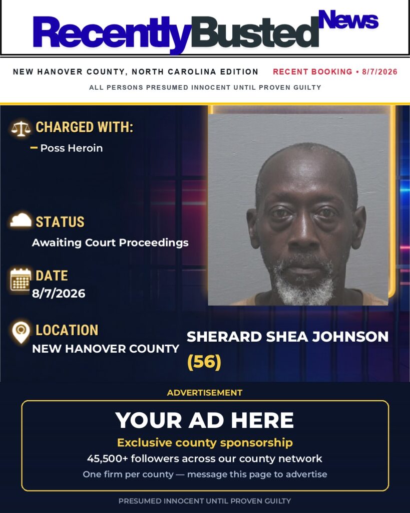 SHERARD SHEA JOHNSON — arrest record card, New Hanover County
