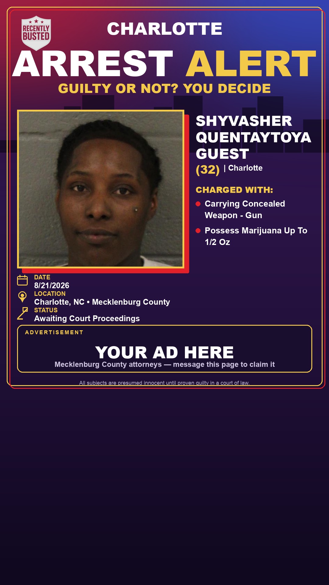 Arrest report - SHYVASHER QUENTAYTOYA GUEST