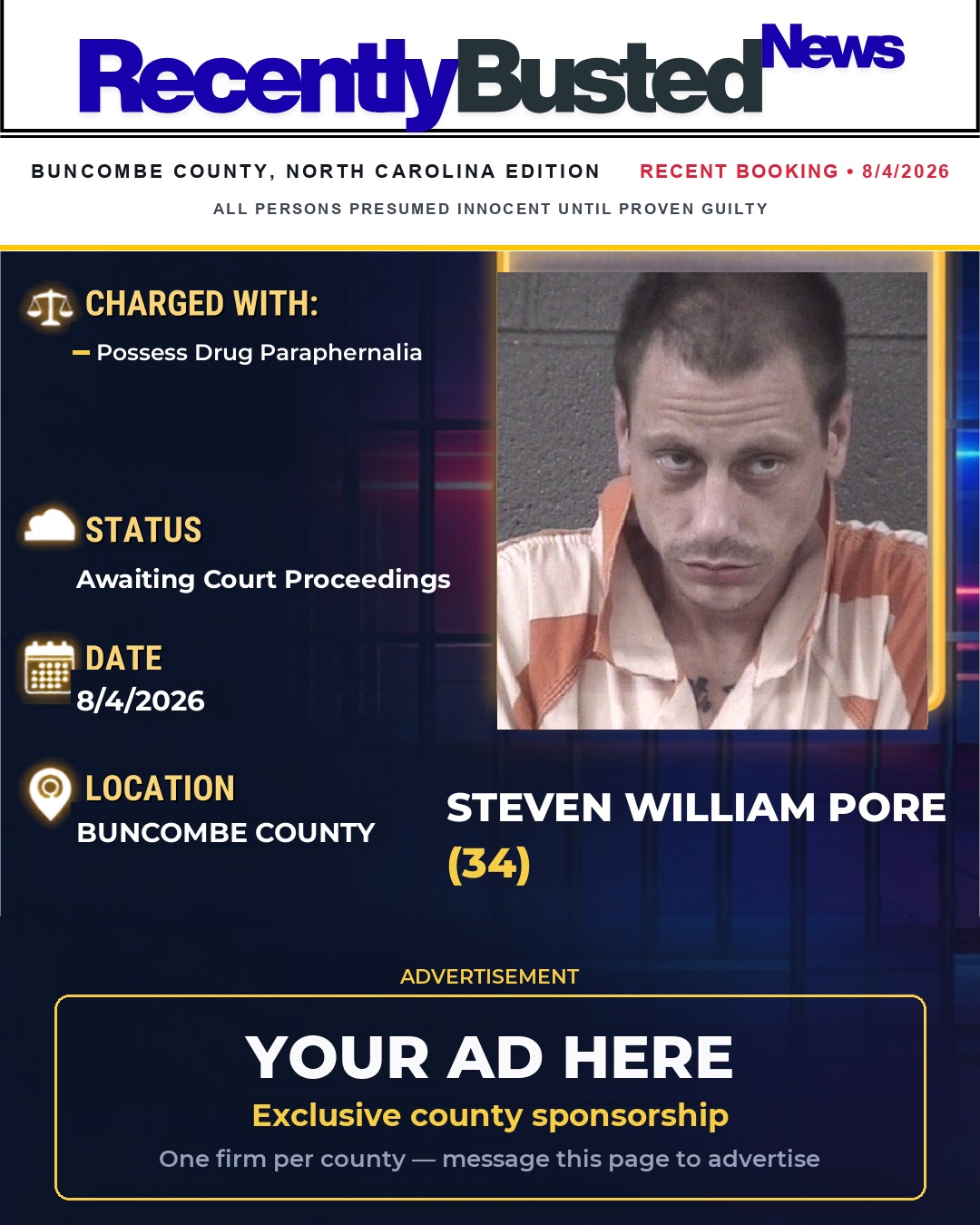 Arrest report - STEVEN WILLIAM PORE