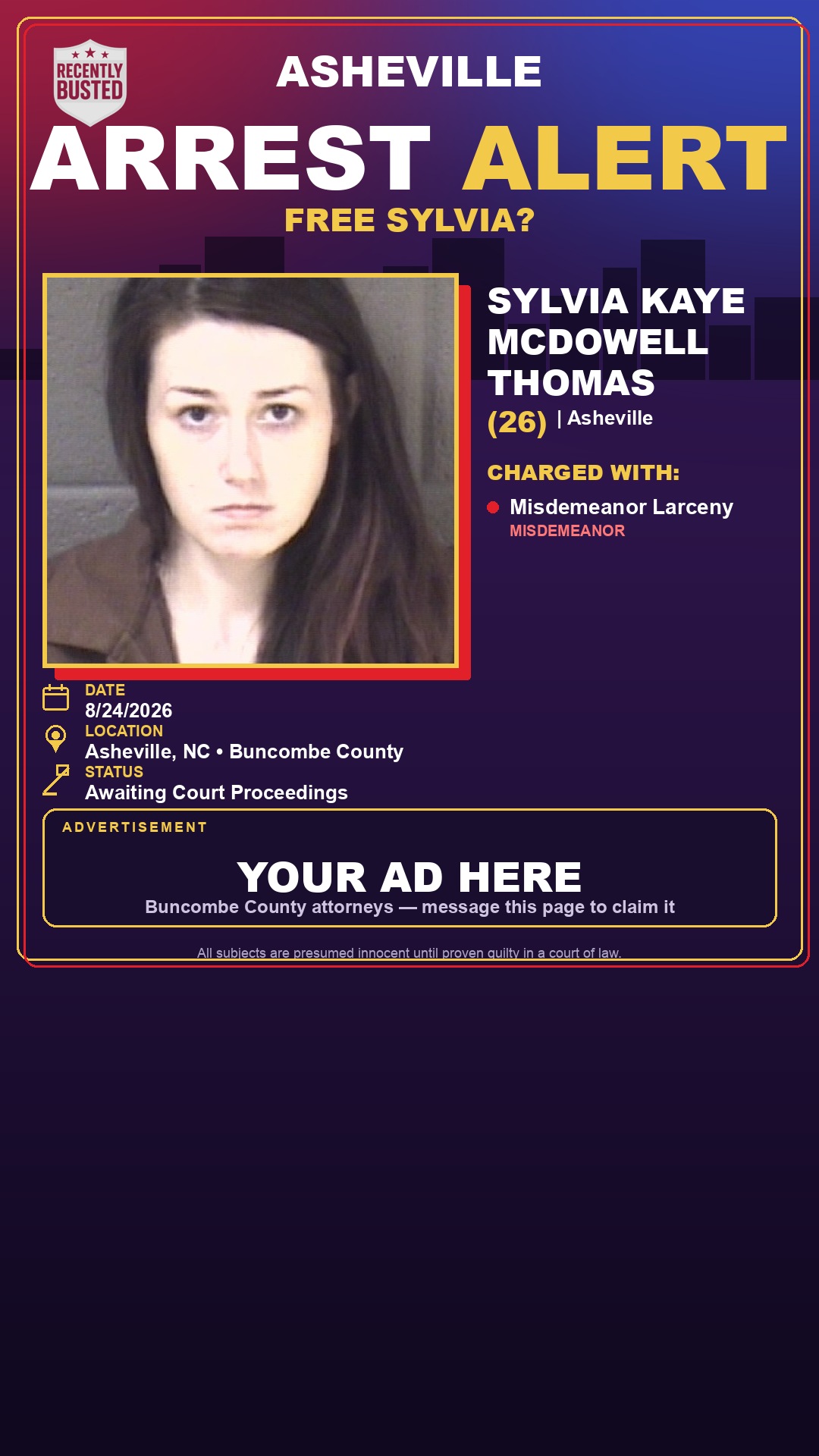Arrest report - SYLVIA KAYE MCDOWELL THOMAS