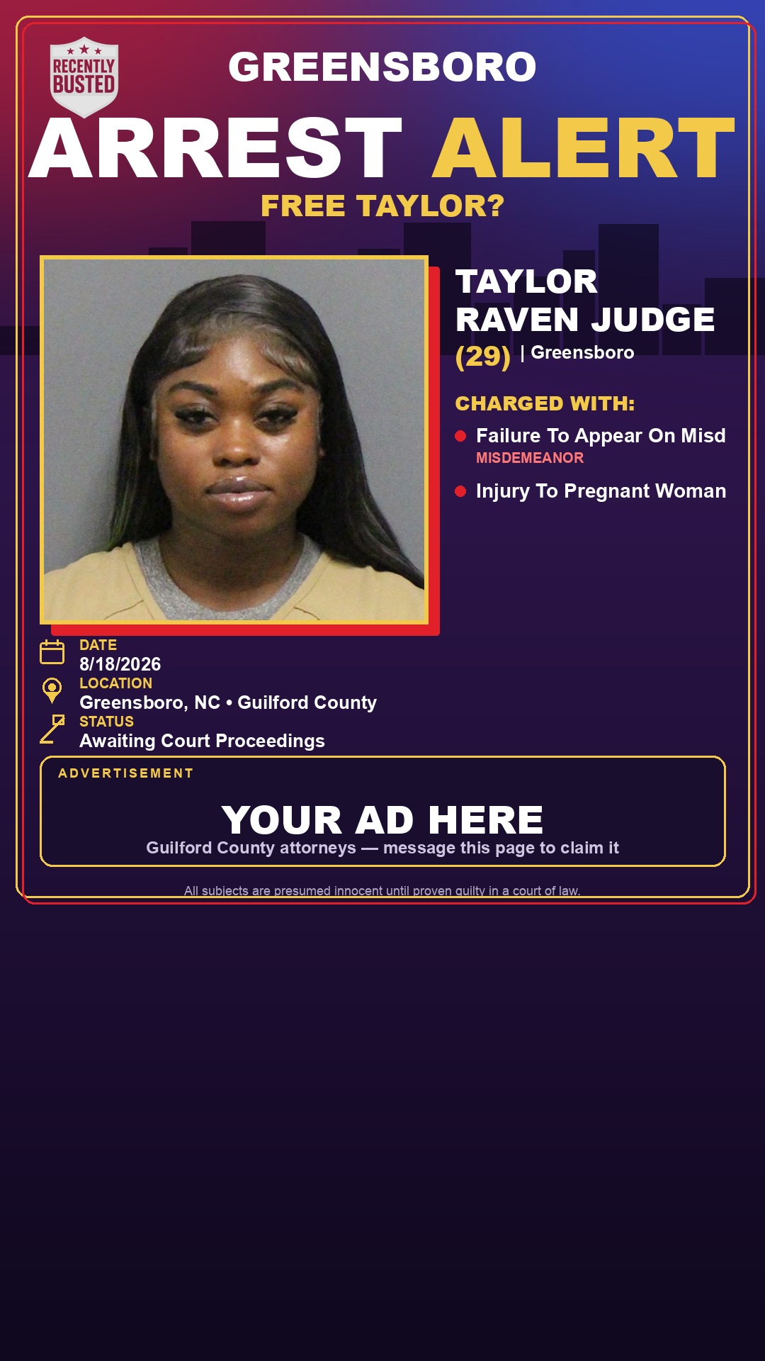 Arrest report - TAYLOR RAVEN JUDGE