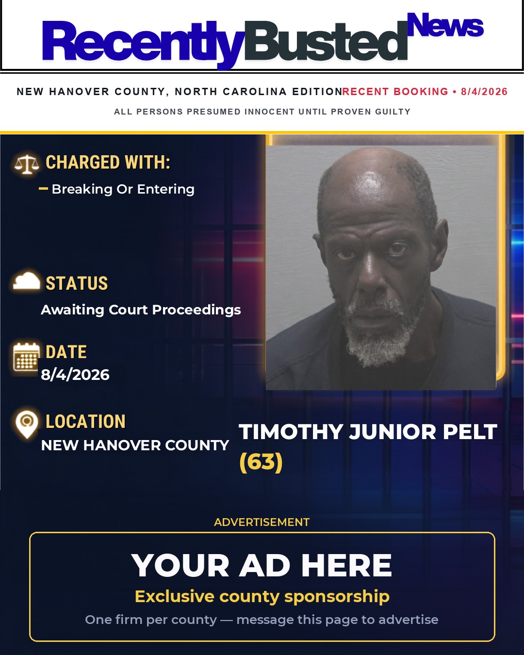 Arrest report - TIMOTHY JUNIOR PELT