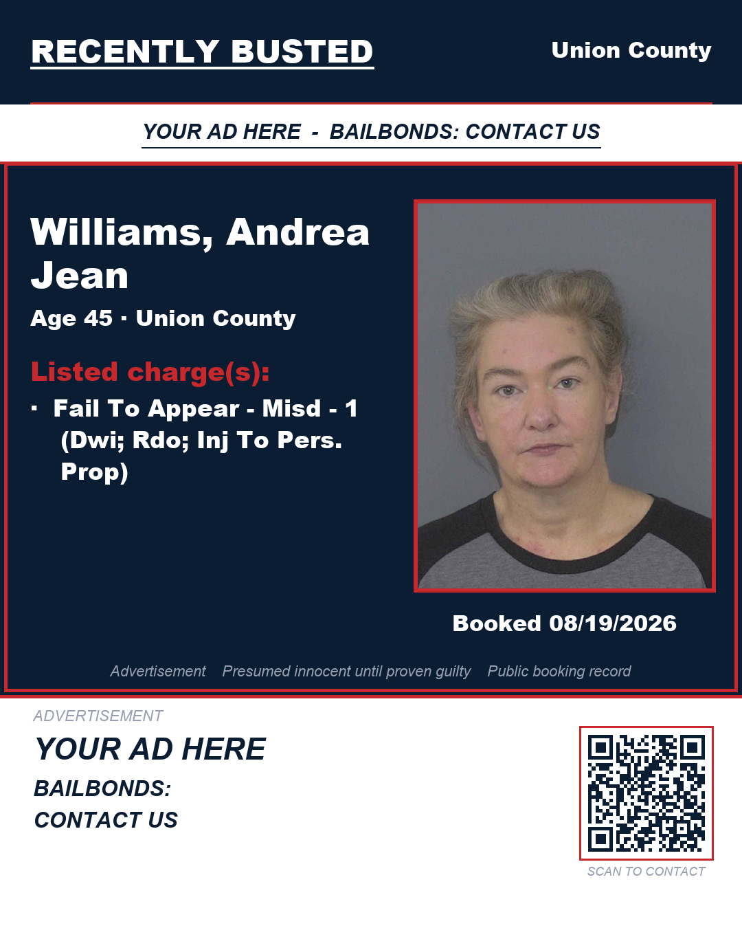 Arrest report - WILLIAMS, ANDREA JEAN