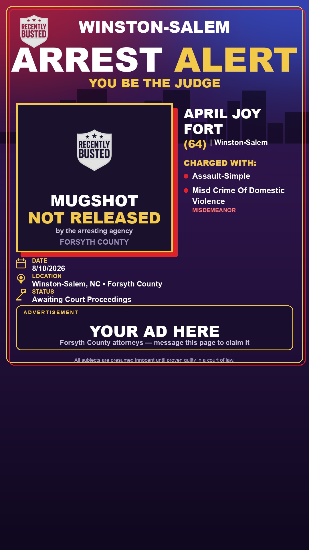 Arrest report - APRIL JOY FORT