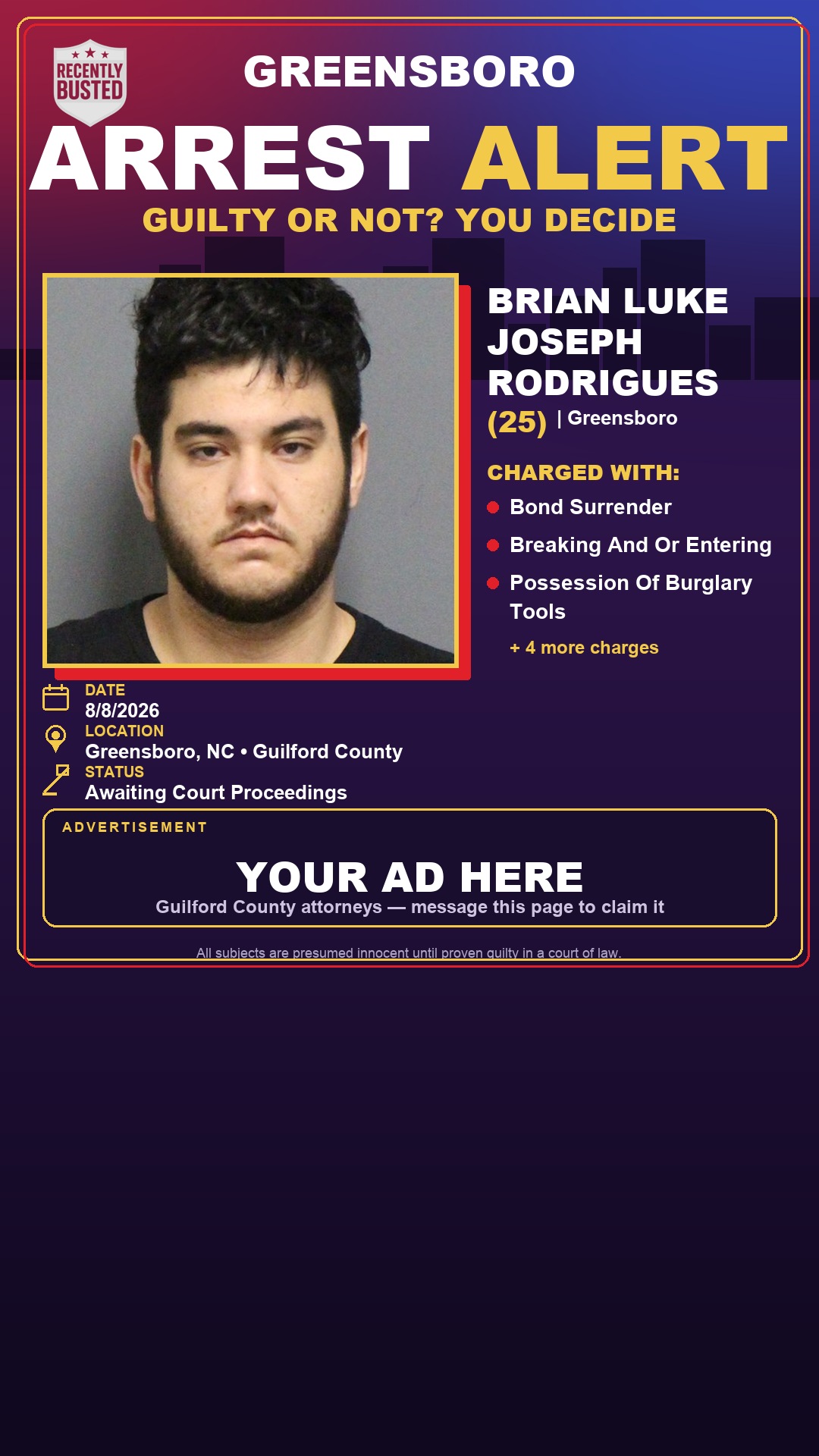 Arrest report - BRIAN LUKE JOSEPH RODRIGUES