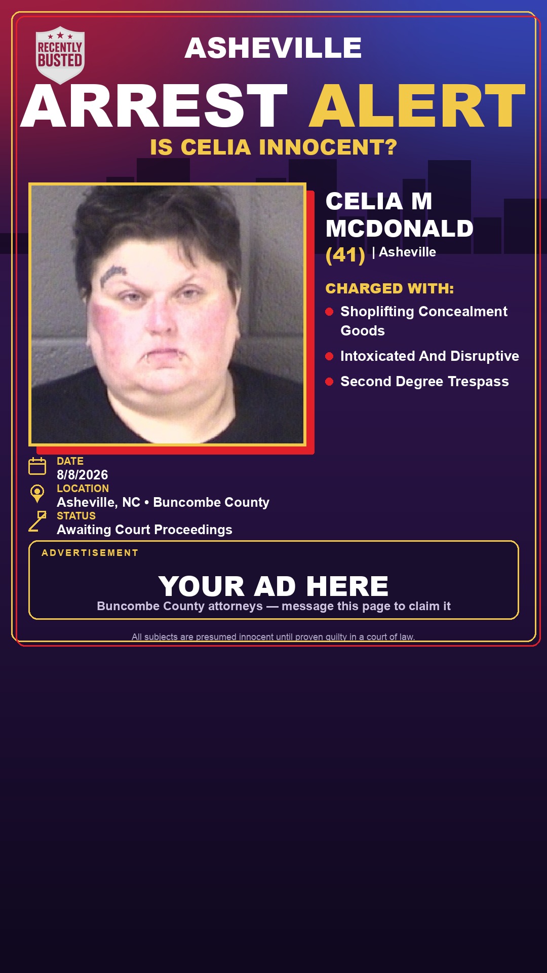 Arrest report - CELIA M MCDONALD