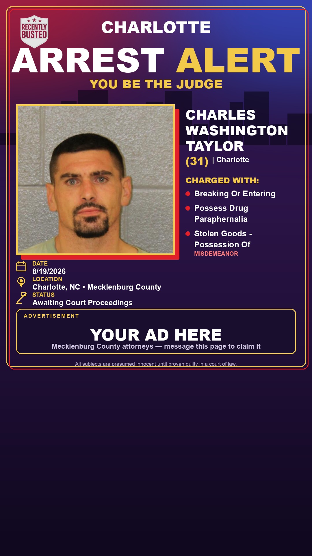 Arrest report - CHARLES WASHINGTON TAYLOR