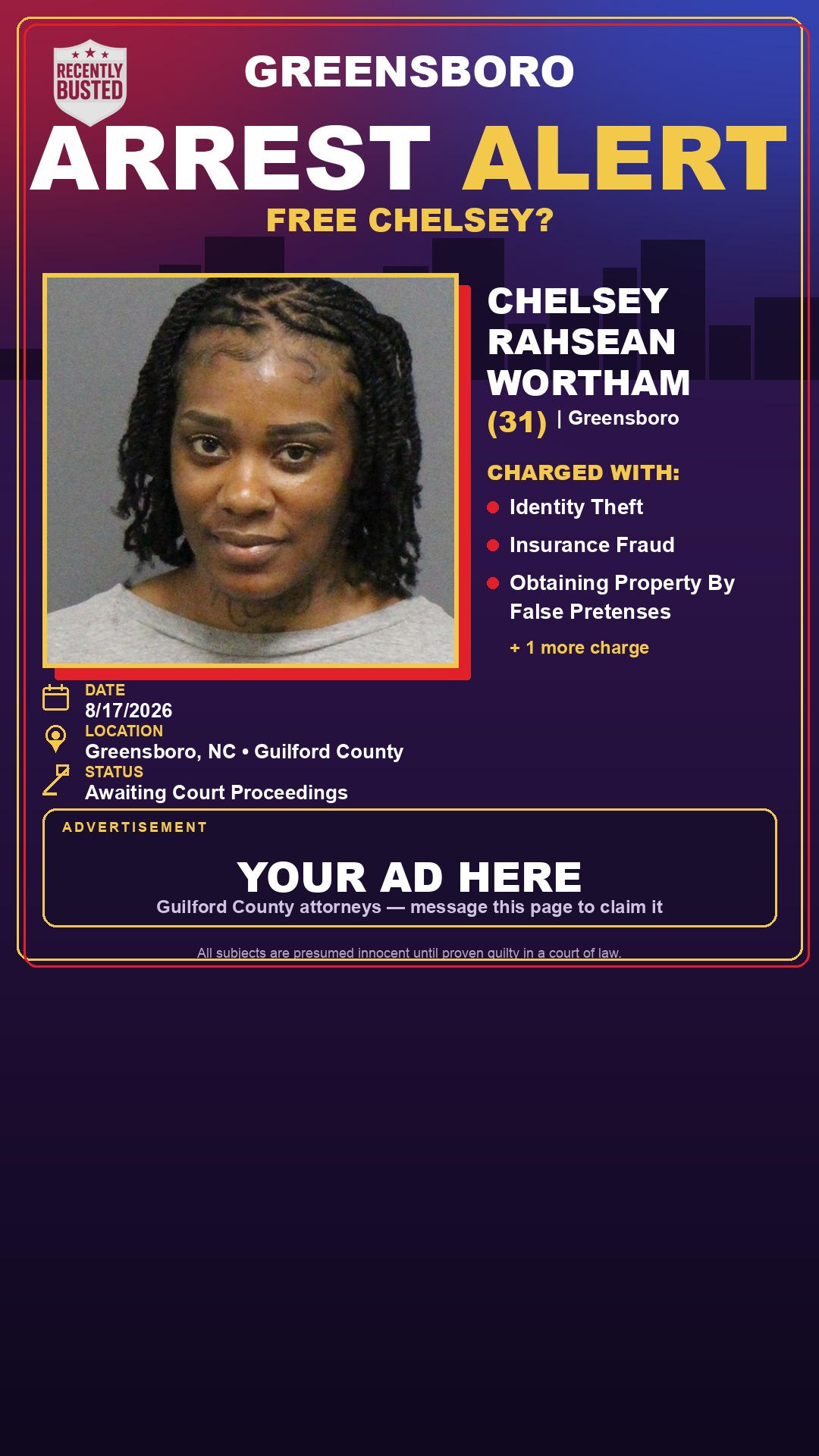 Arrest report - CHELSEY RAHSEAN WORTHAM