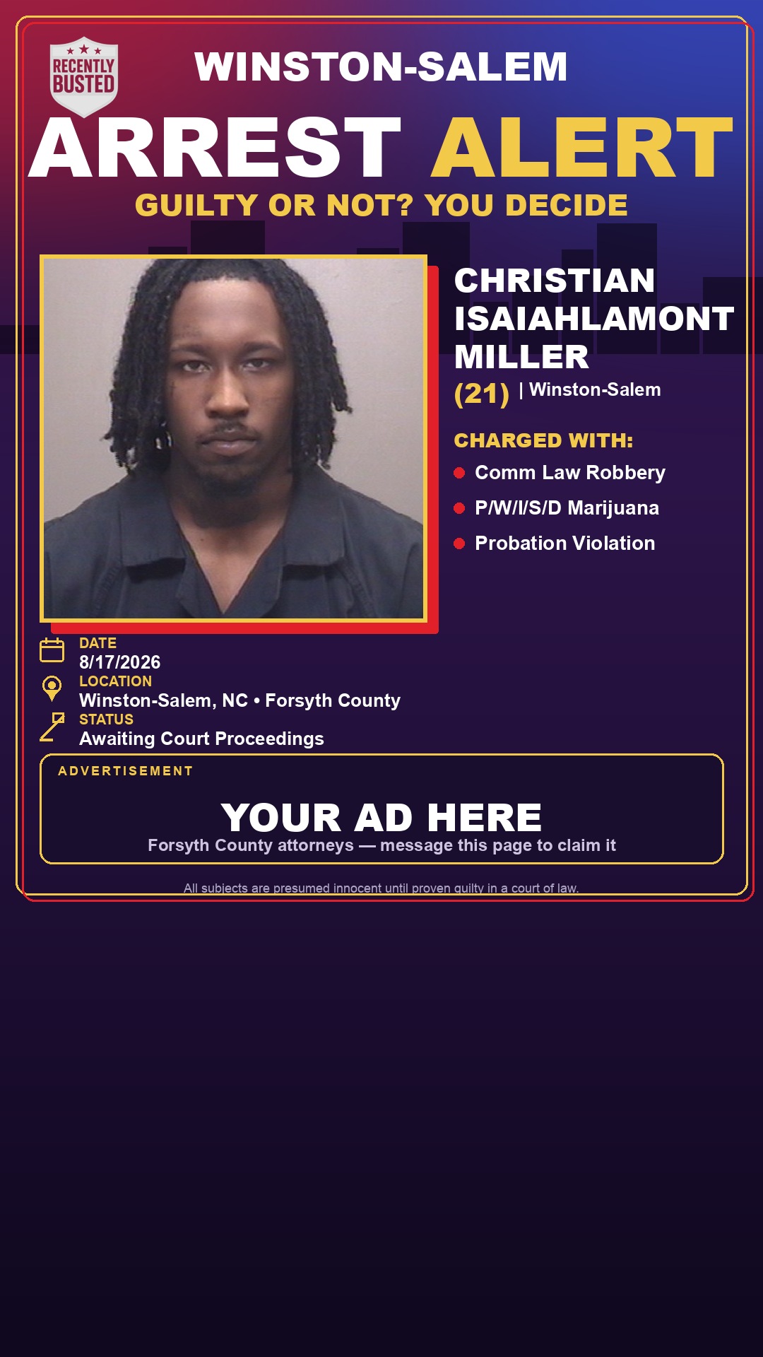 Arrest report - CHRISTIAN ISAIAHLAMONT MILLER