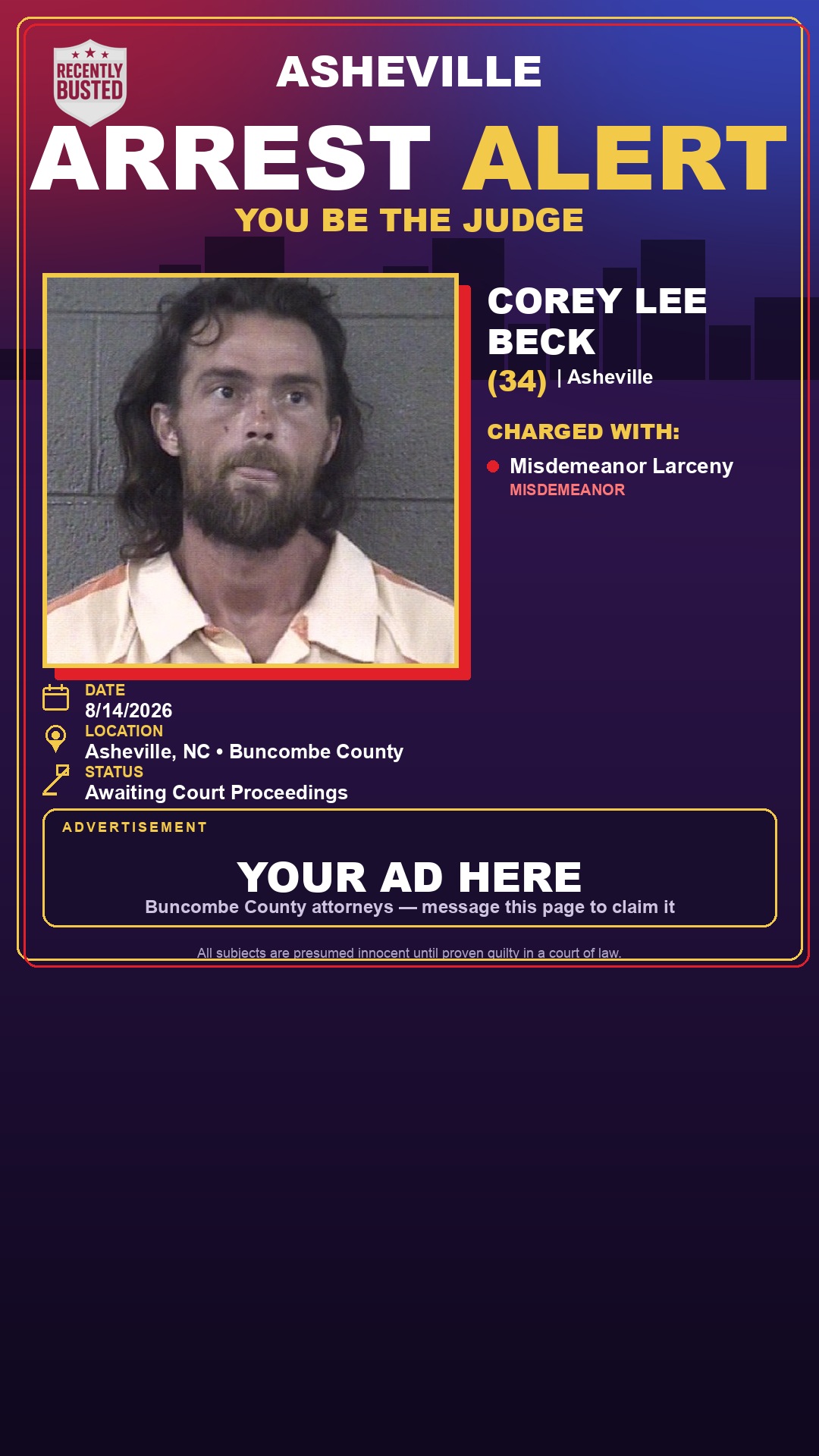 Arrest report - COREY LEE BECK