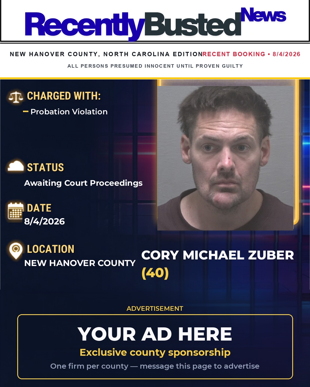 Arrest report - CORY MICHAEL ZUBER