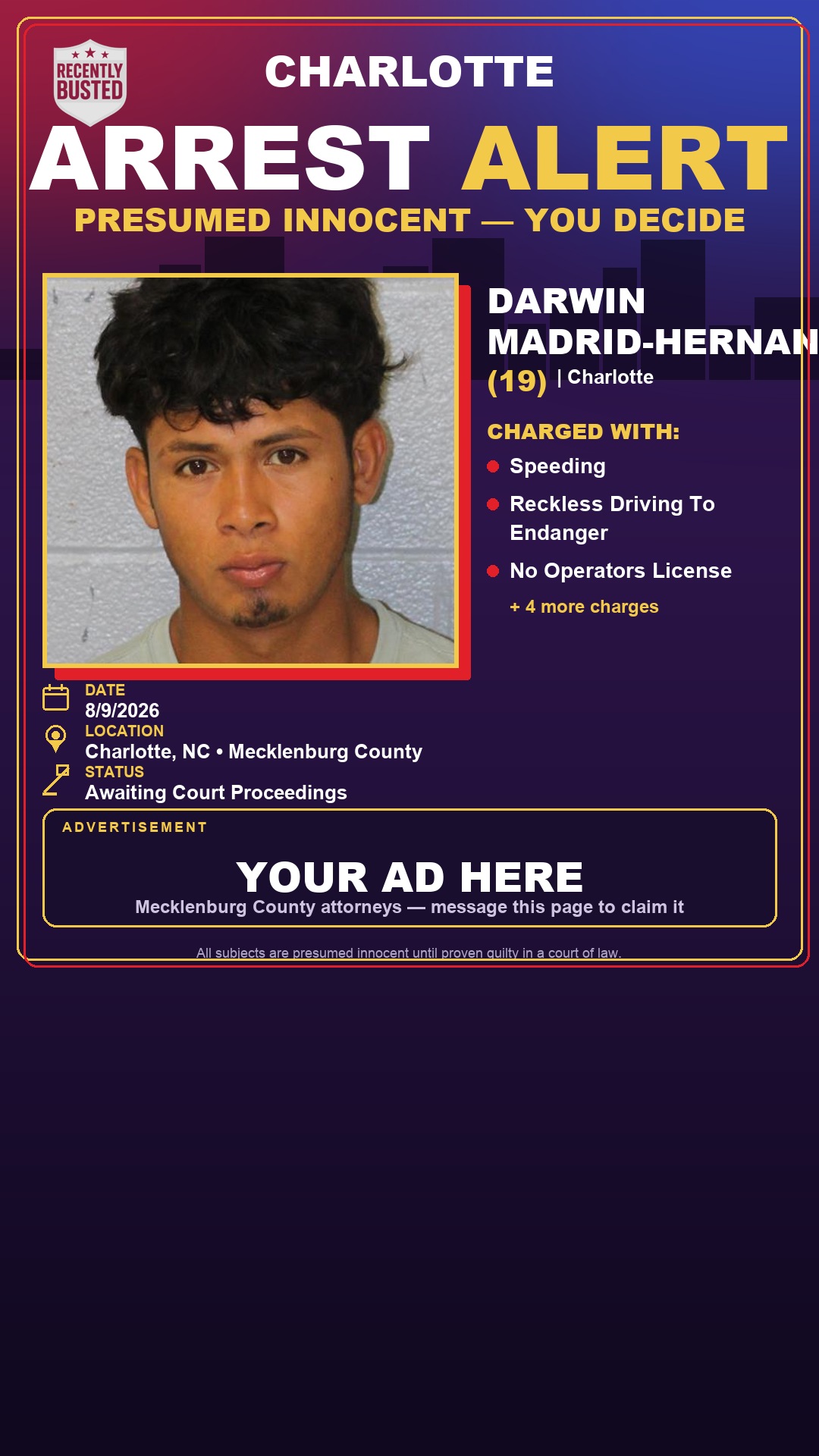 Arrest report - DARWIN MADRID-HERNANDEZ