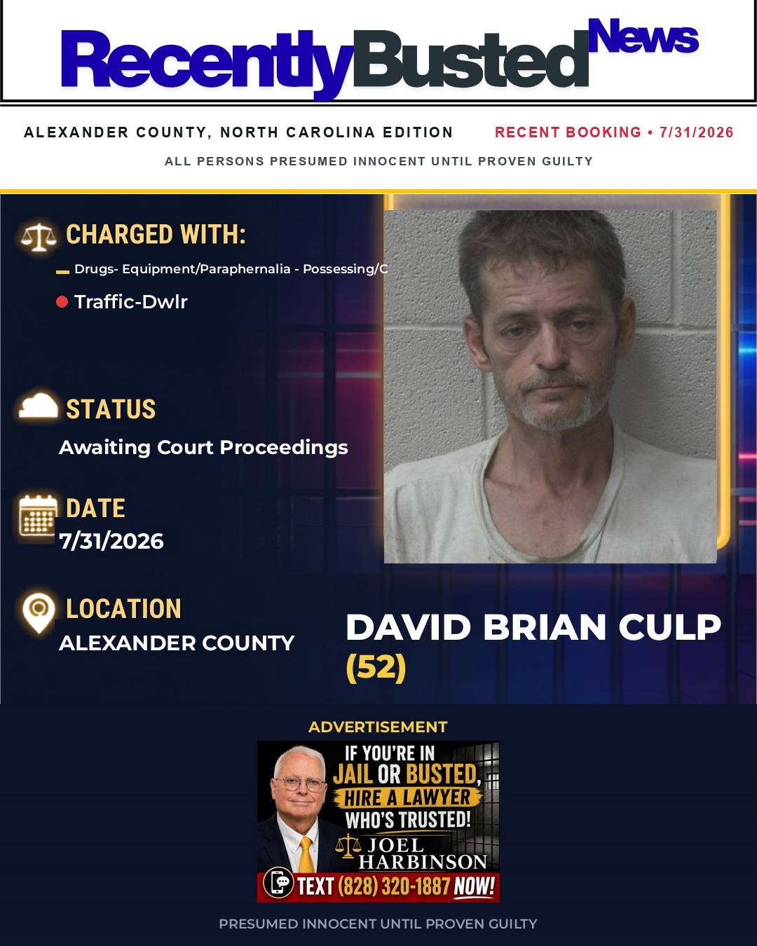 Arrest report - DAVID BRIAN CULP