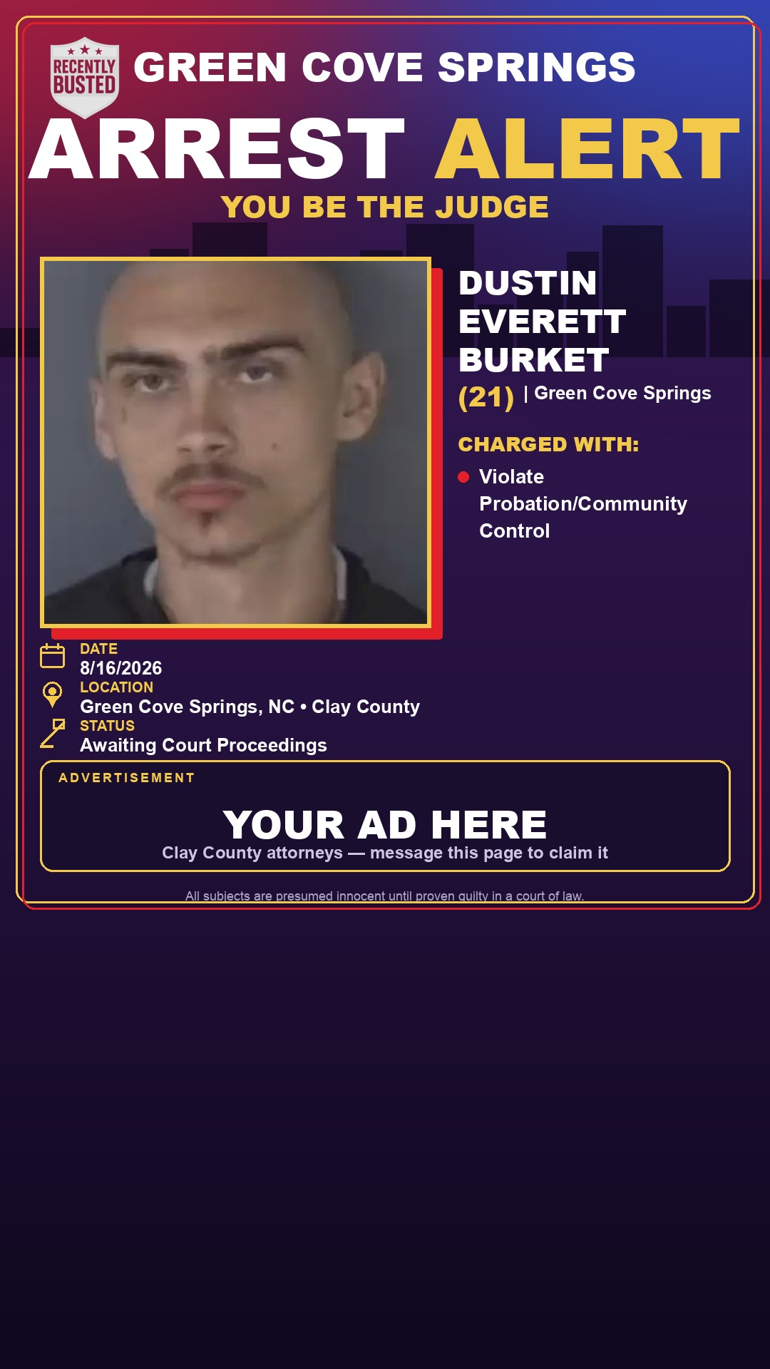 Arrest report - DUSTIN EVERETT BURKET