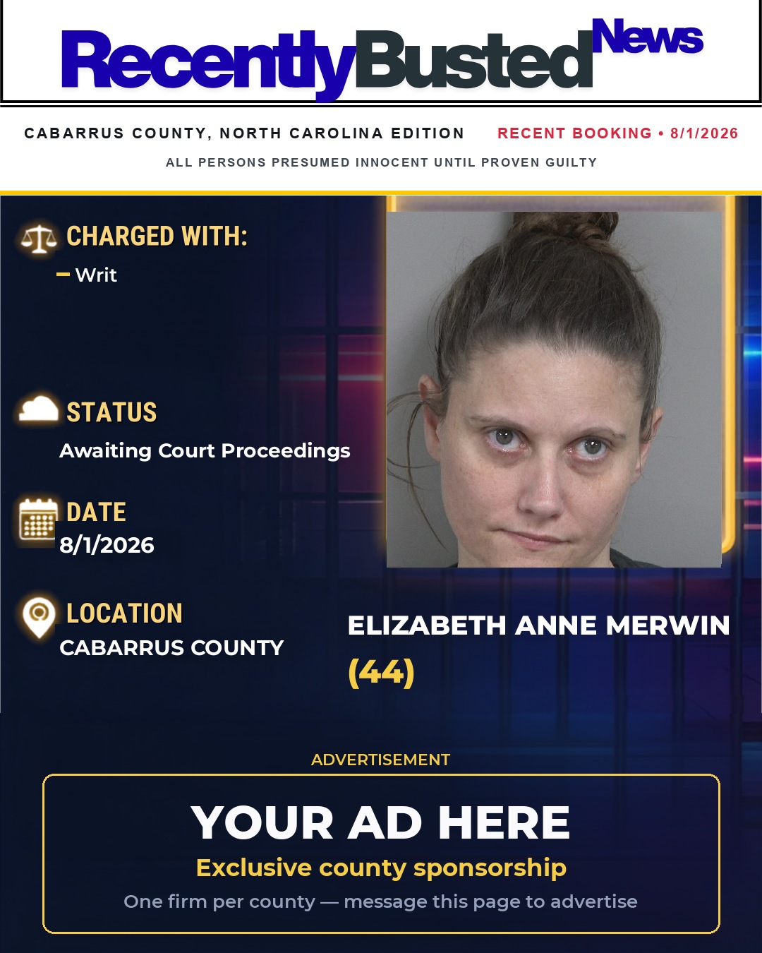 Arrest report - ELIZABETH ANNE MERWIN