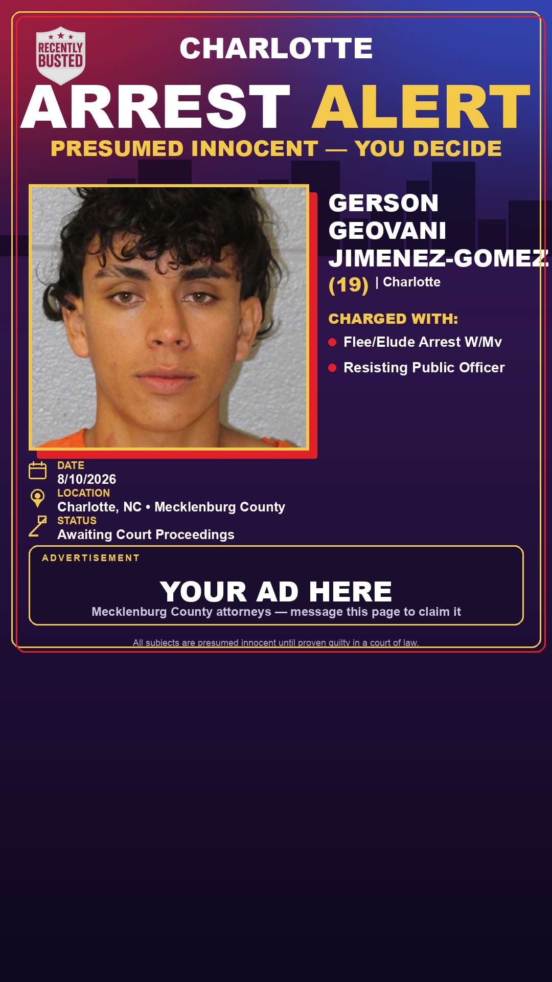 Arrest report - GERSON GEOVANI JIMENEZ-GOMEZ