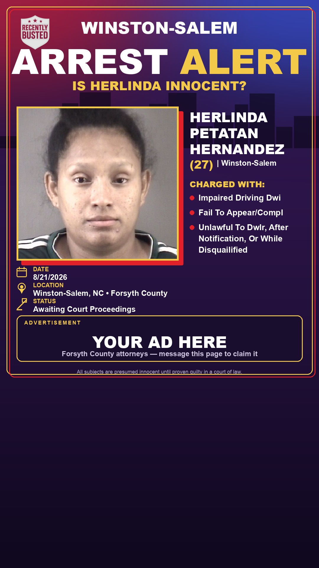 Arrest report - HERLINDA PETATAN HERNANDEZ
