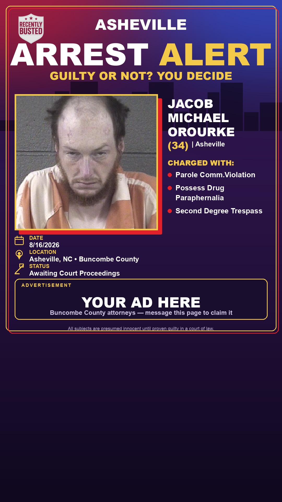 Arrest report - JACOB MICHAEL OROURKE
