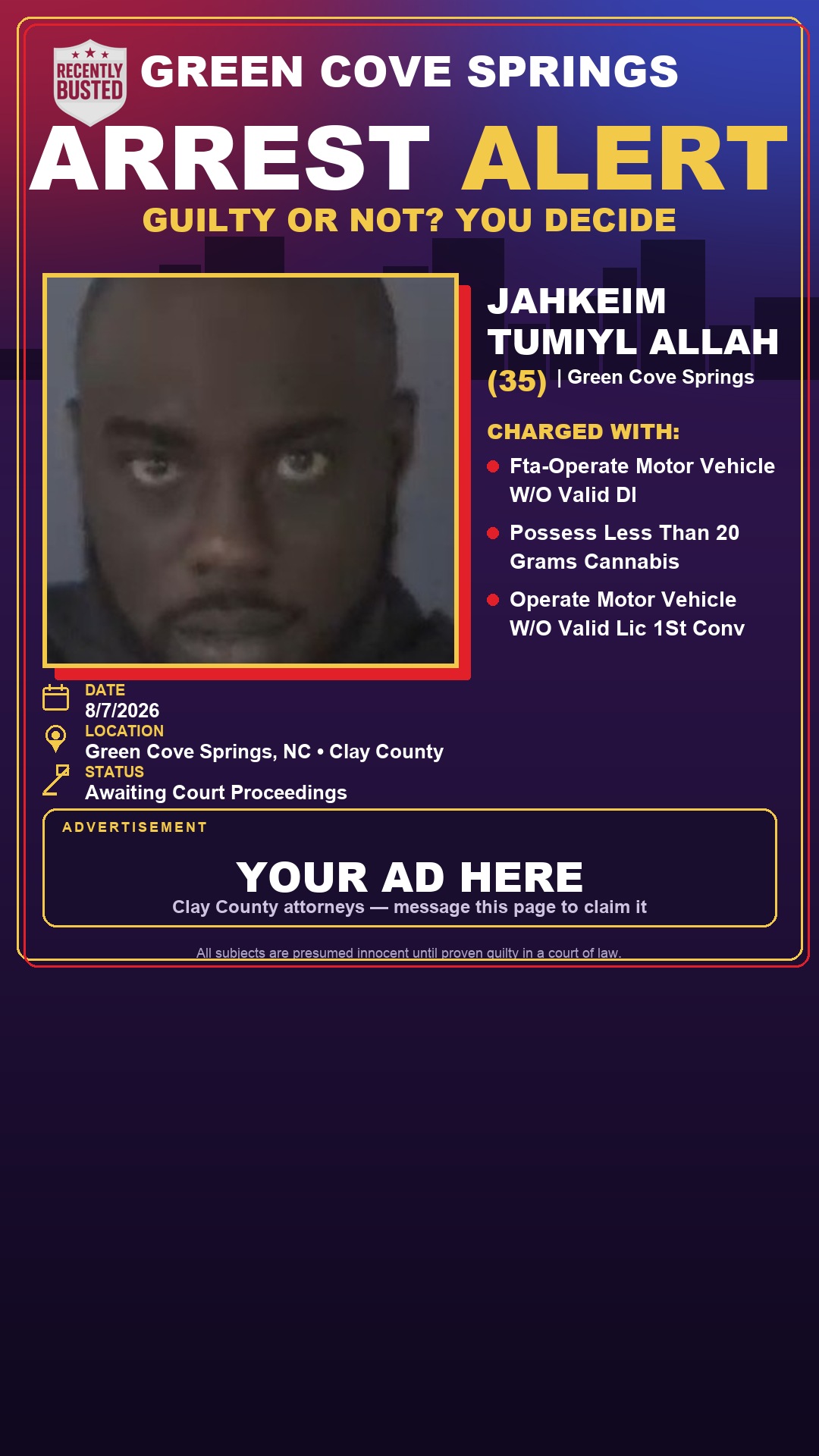 Arrest report - JAHKEIM TUMIYL ALLAH